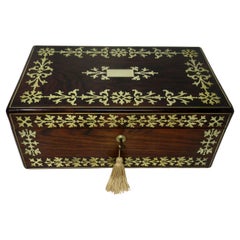 Antique Regency Brass Inlaid Mahogany Traveling Desk Wooden Writing Slope Box
