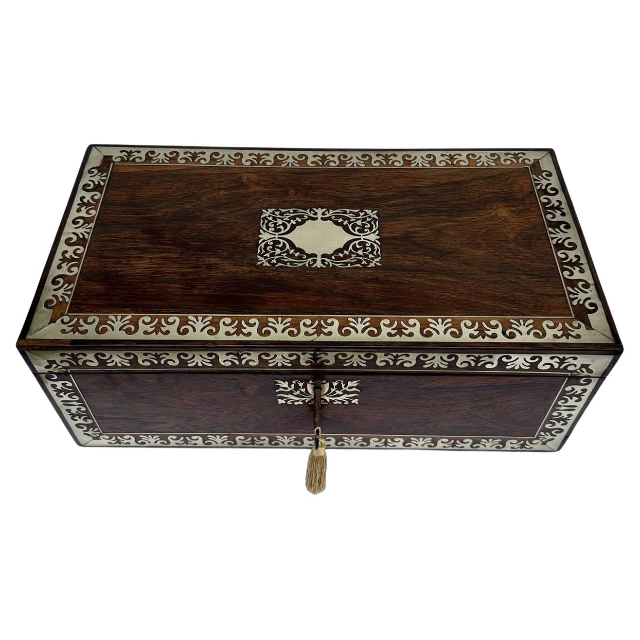 Antique Regency Brass Inlaid Mahogany Traveling Desk Wooden Writing Slope Box For Sale