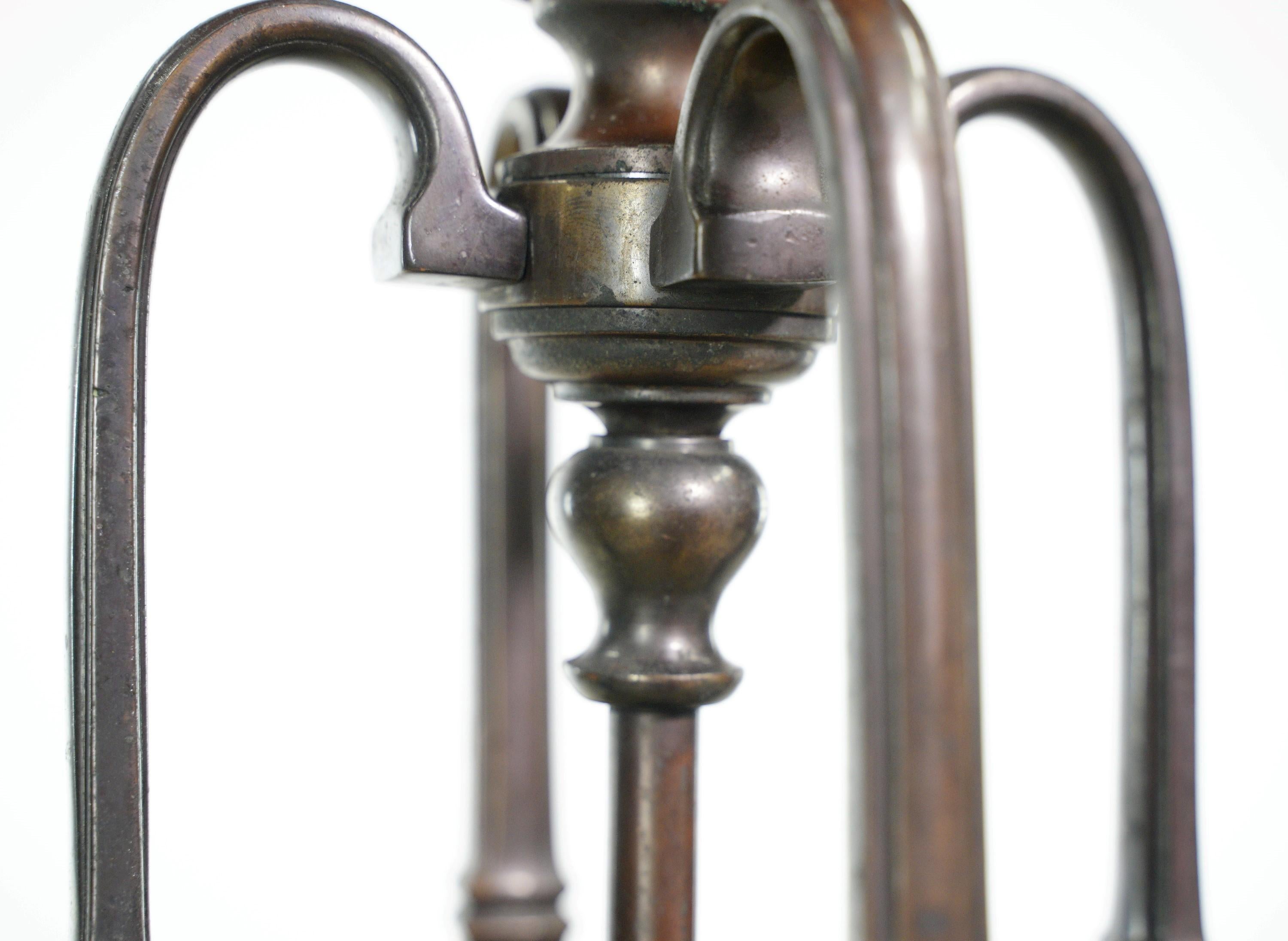 Antique Regency Bronze & Amber Glass Pendant Lantern For Sale 5