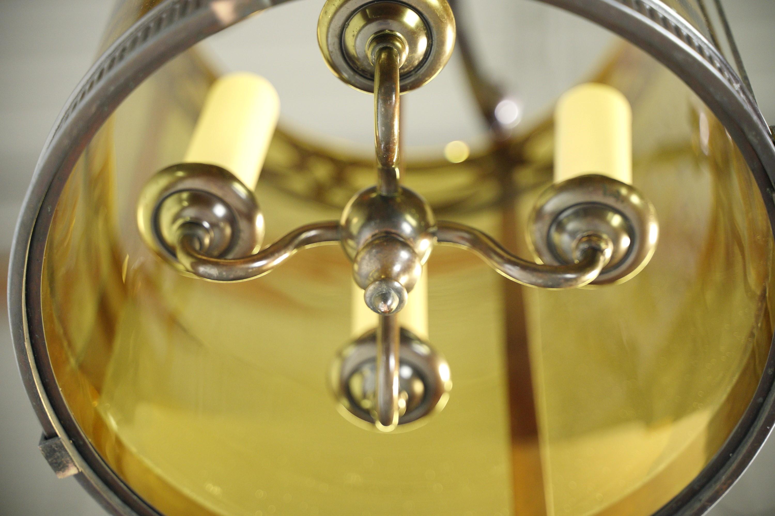 Antique Regency Bronze & Amber Glass Pendant Lantern For Sale 8