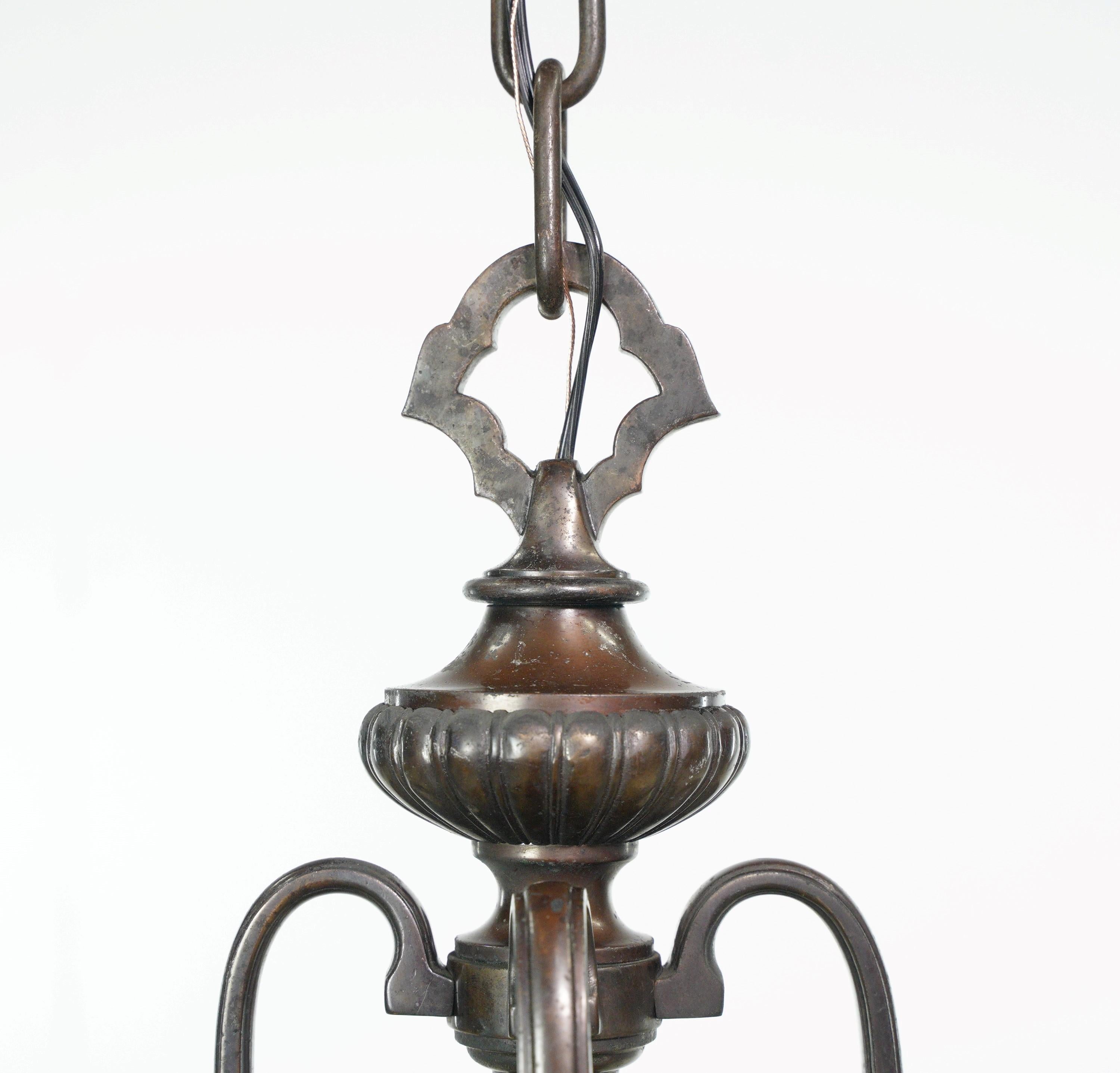 American Antique Regency Bronze & Amber Glass Pendant Lantern For Sale