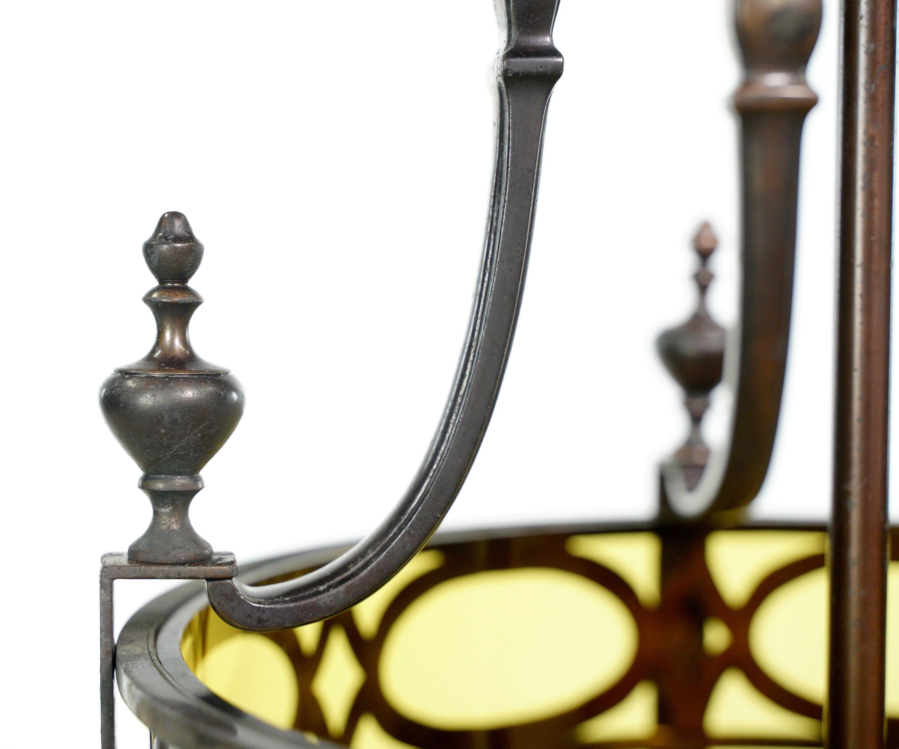 Antique Regency Bronze & Amber Glass Pendant Lantern For Sale 2