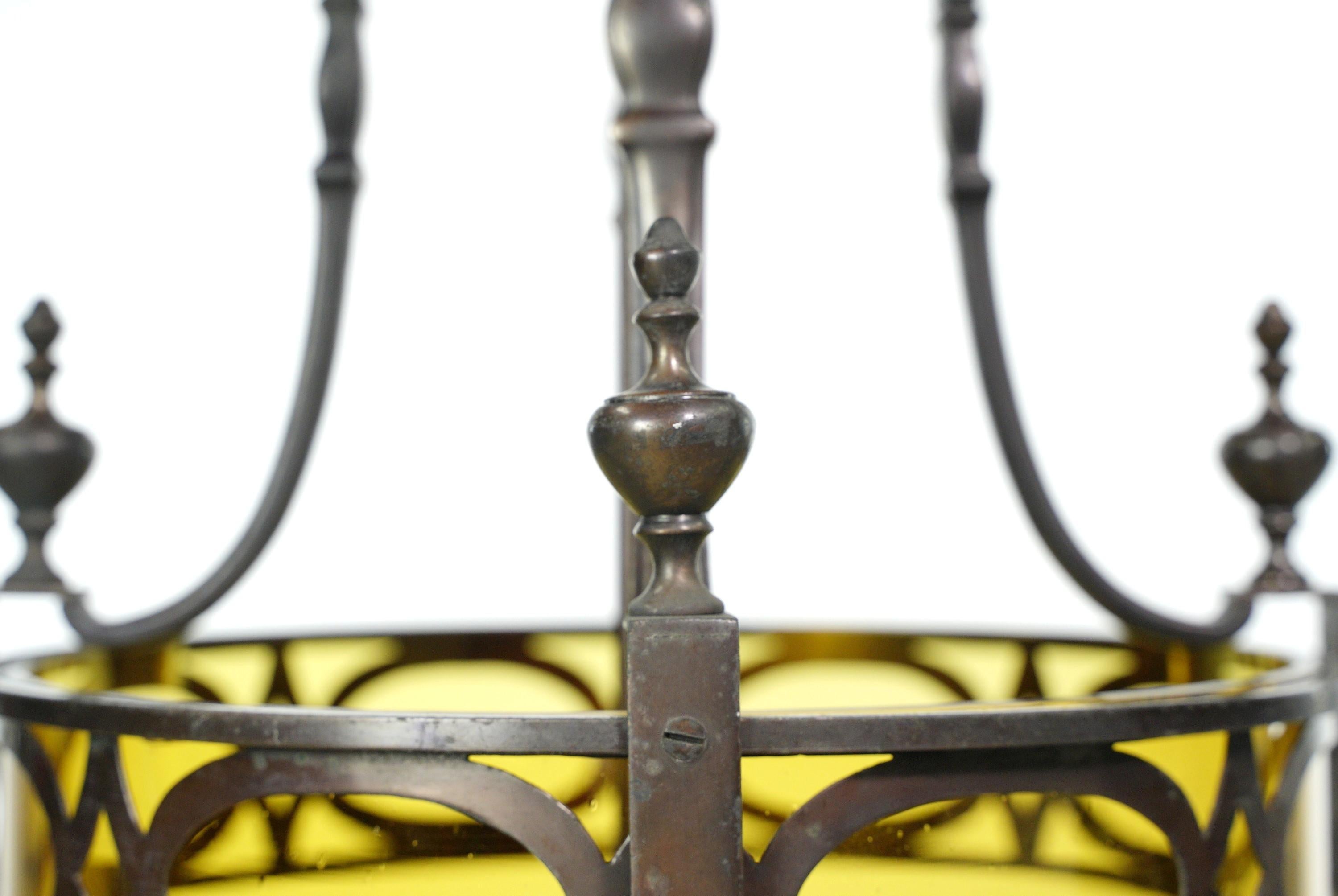 Antique Regency Bronze & Amber Glass Pendant Lantern For Sale 3