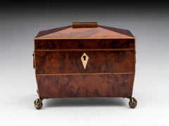 Antique Regency Burr Yew Brass Bone Tea Caddy by H.Spencer London 19th Century