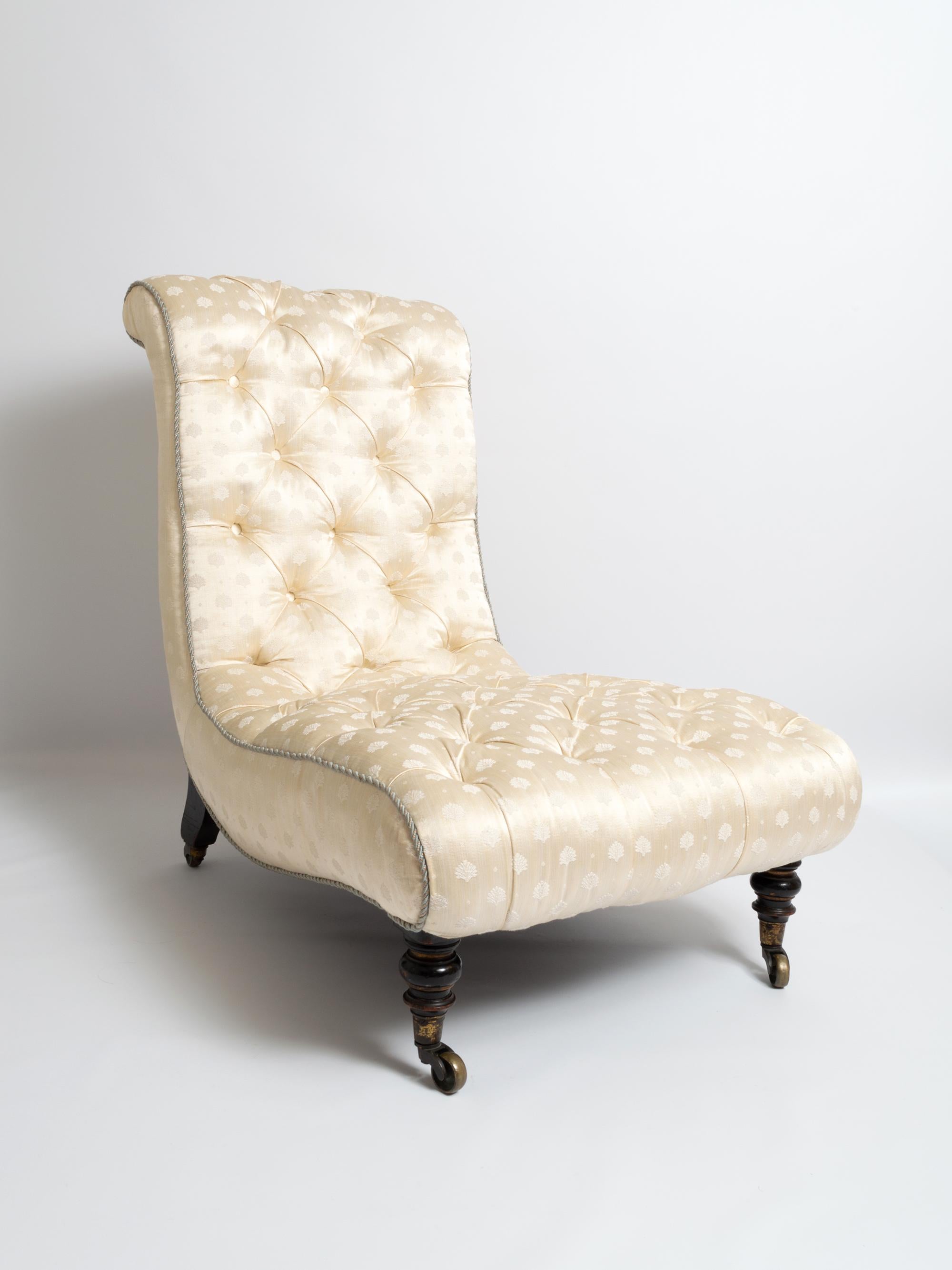 English Antique Regency Buttoned Slipper Chair Armchair, England, circa 1820