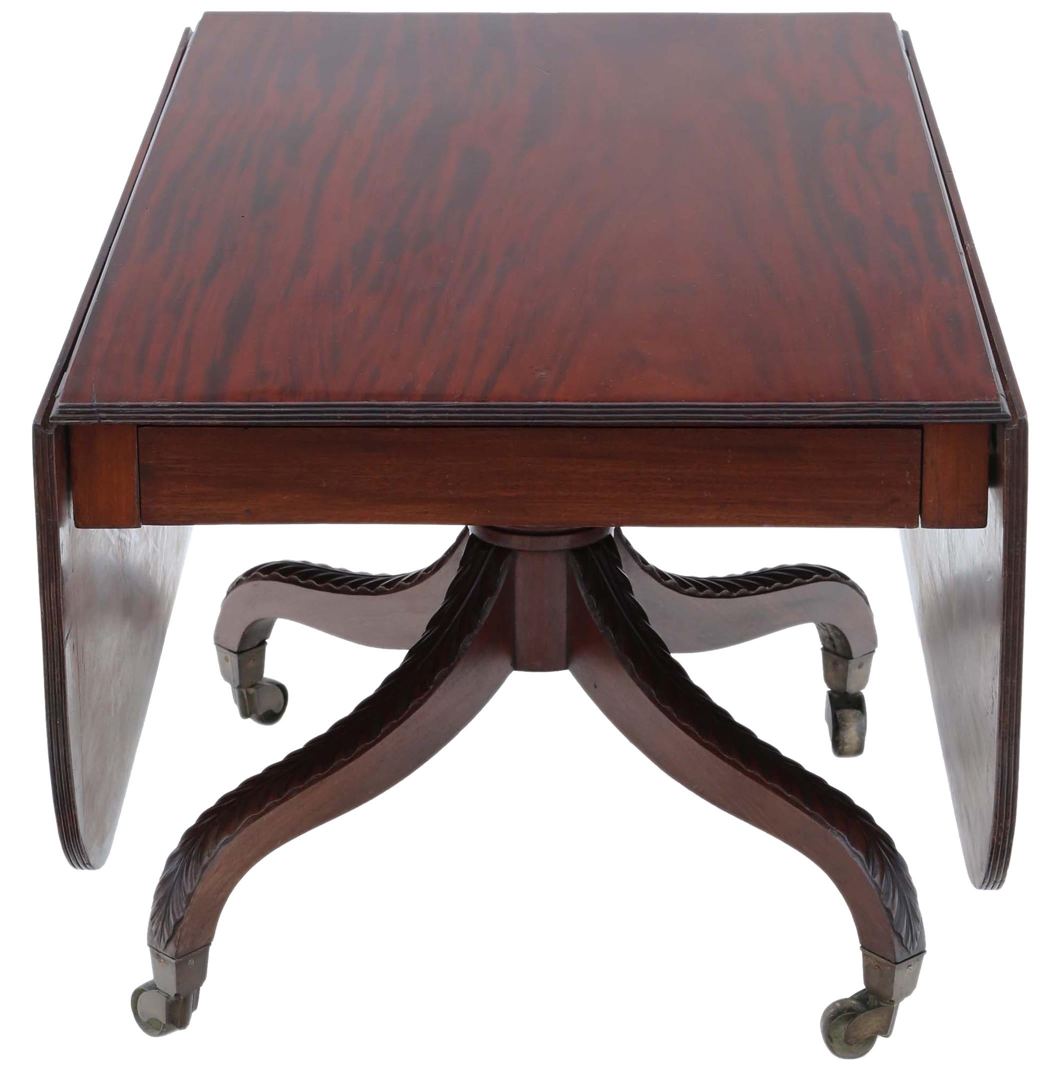 Antique Regency circa 1825 Cuban Mahogany Drop-Leaf Dining Table For Sale