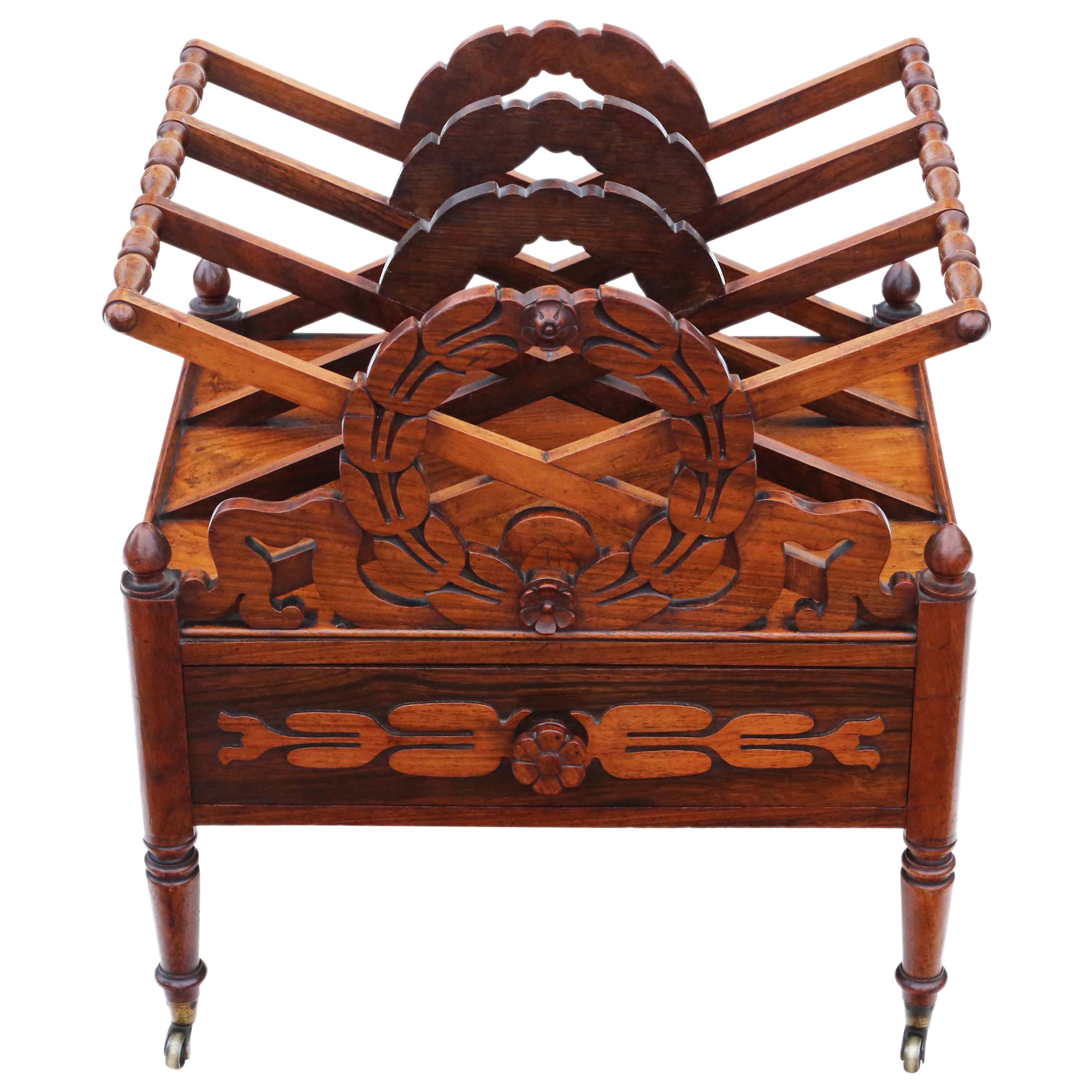 Antique Regency circa 1825 Mahogany Canterbury Magazine Rack For Sale