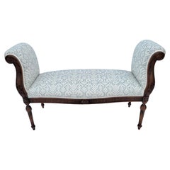 Used Regency Carved & Upholstered Fruitwood Roll Arm Bench