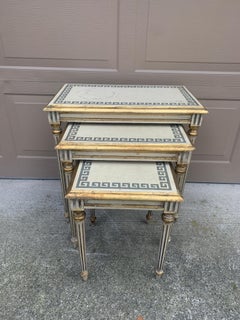 Vintage Italian Hollywood Regency Greek Key Nesting Tables, Set of 3