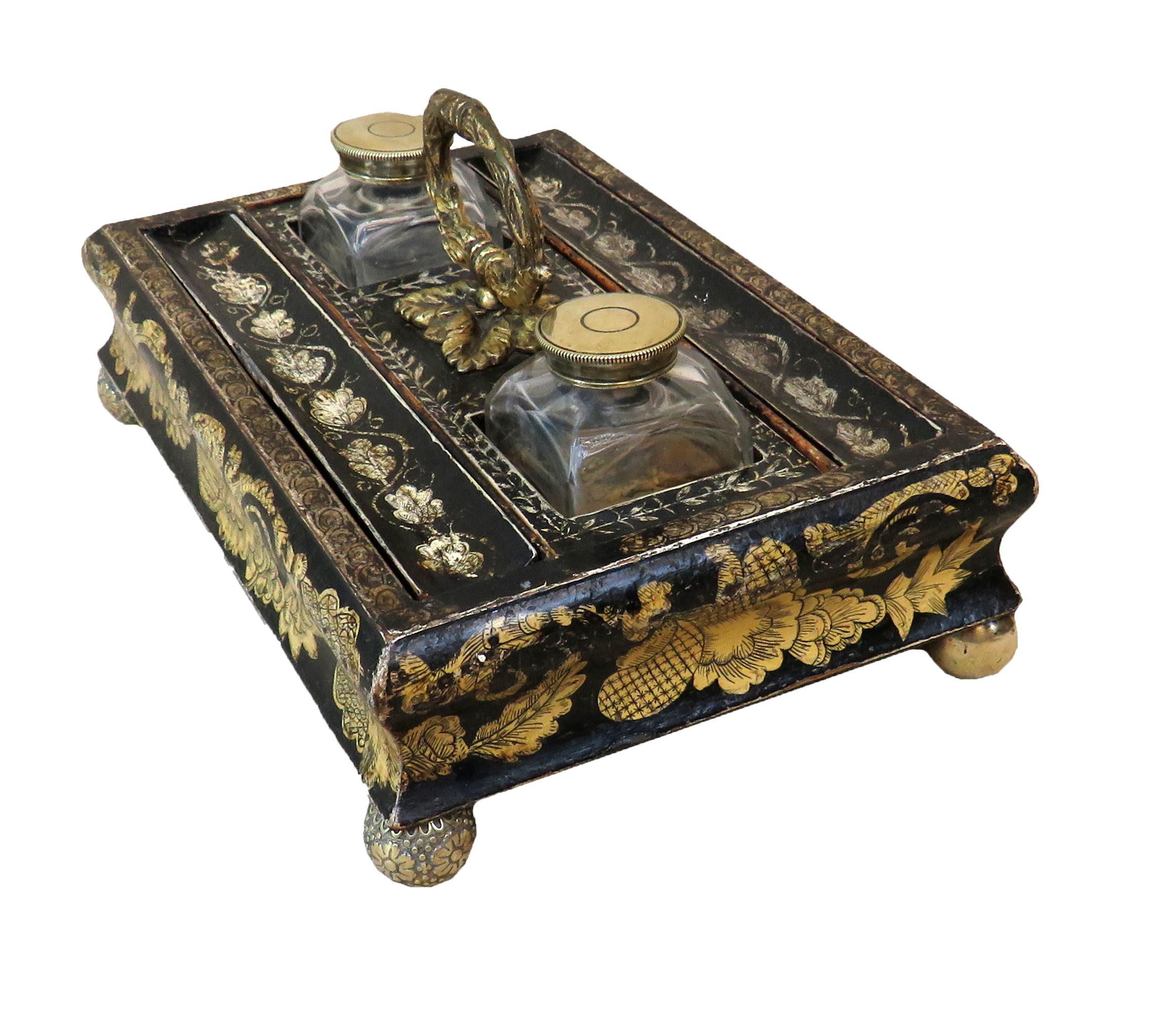 Antiker antiker Regency Chinoiserie-Tintenständer mit dekorativer Tinte im Zustand „Gut“ in Bedfordshire, GB