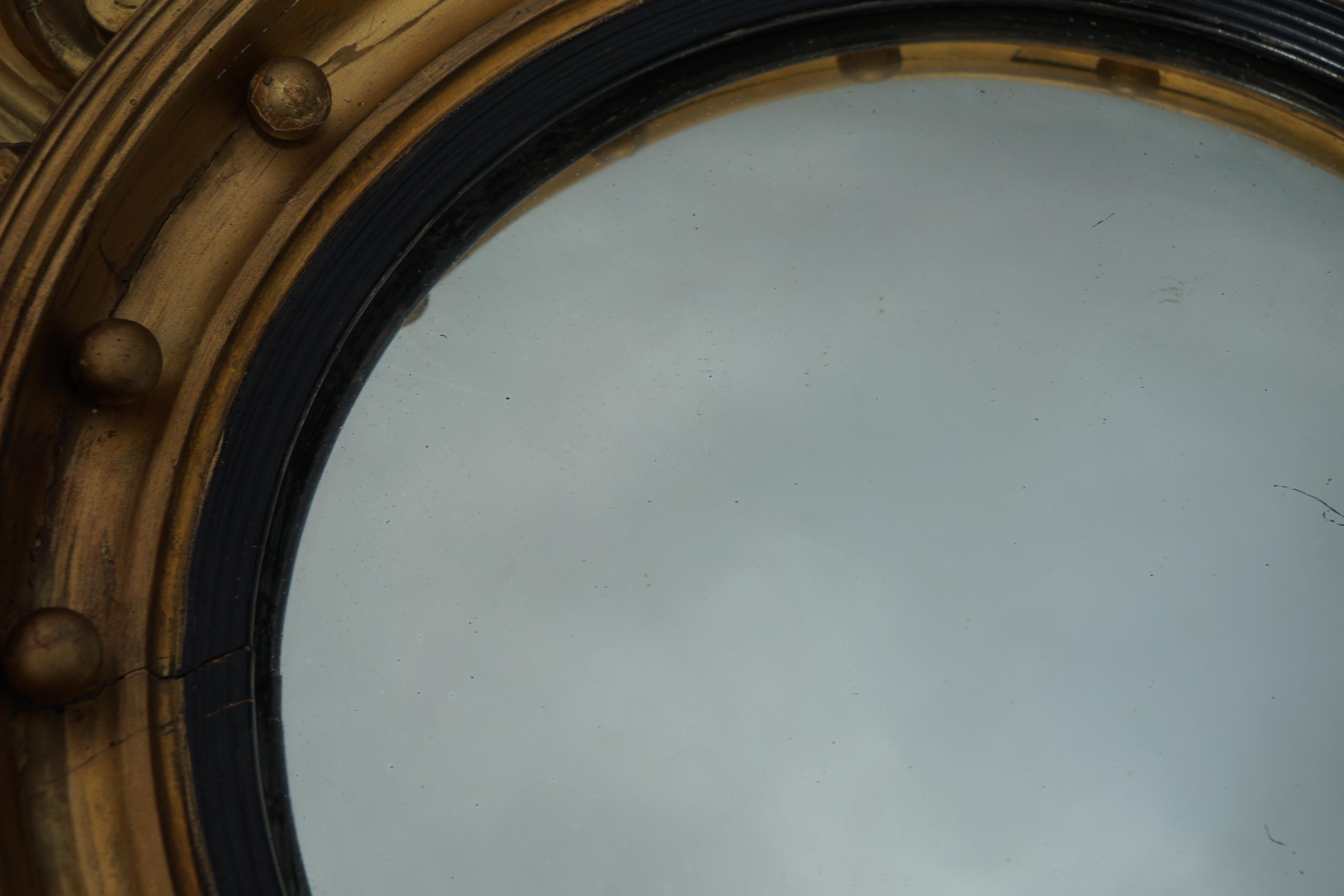 ANTiQUE REGENCY CIR 1820 ALBAN VOKINS GOLD GILTWOOD CONVEX BULLSEYE EAGLE MIRROR For Sale 3