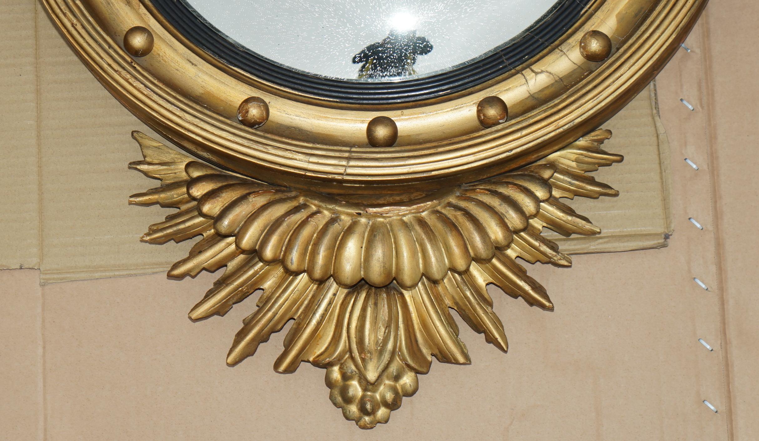 Regency ANTiQUE REGENCY CIR 1820 ALBAN VOKINS GOLD GILTWOOD CONVEX BULLSEYE EAGLE MIRROR For Sale