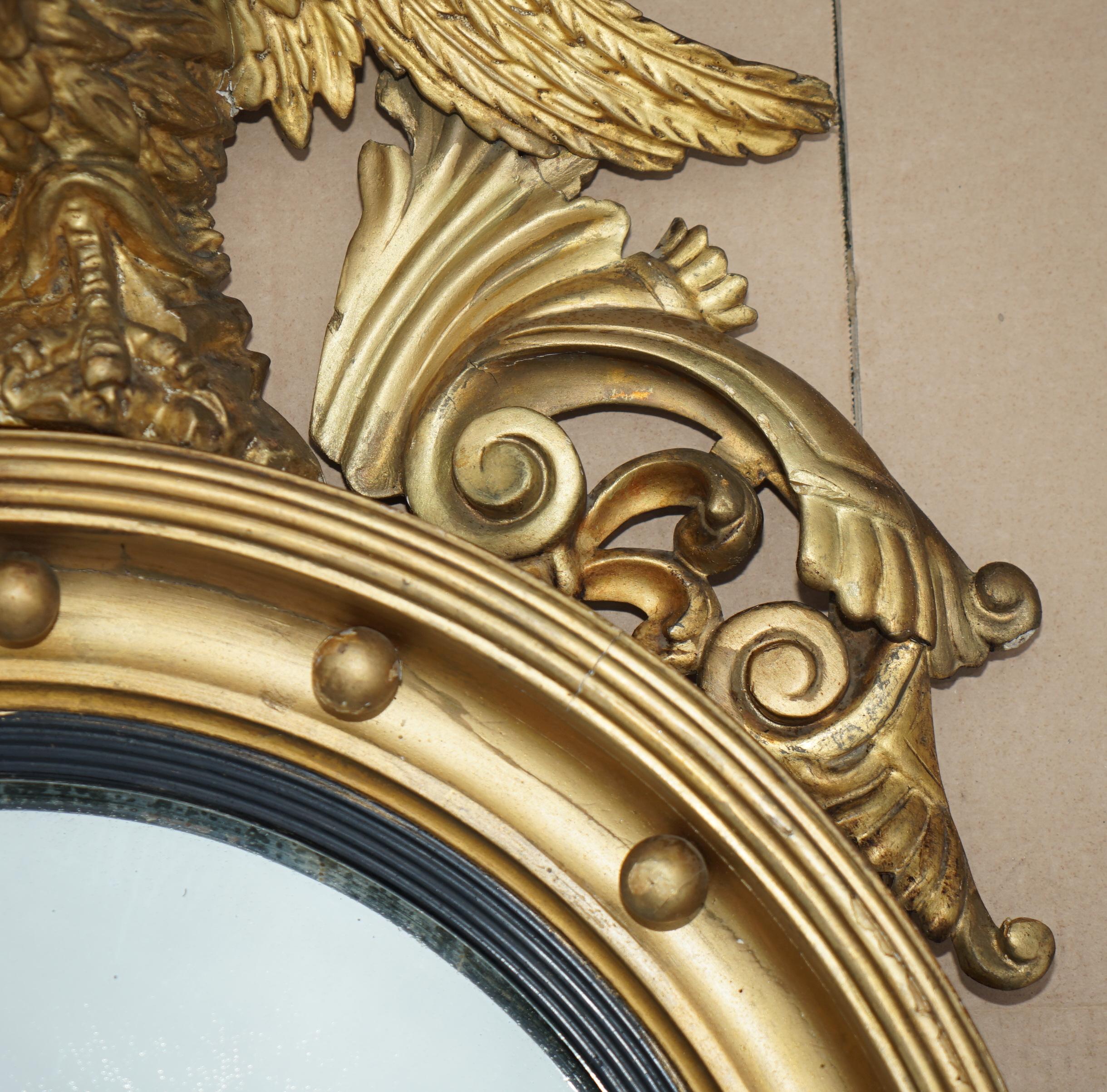 ANTiQUE REGENCY CIR 1820 ALBAN VOKINS GOLD GILTWOOD CONVEX BULLSEYE EAGLE MIRROR In Good Condition For Sale In West Sussex, Pulborough