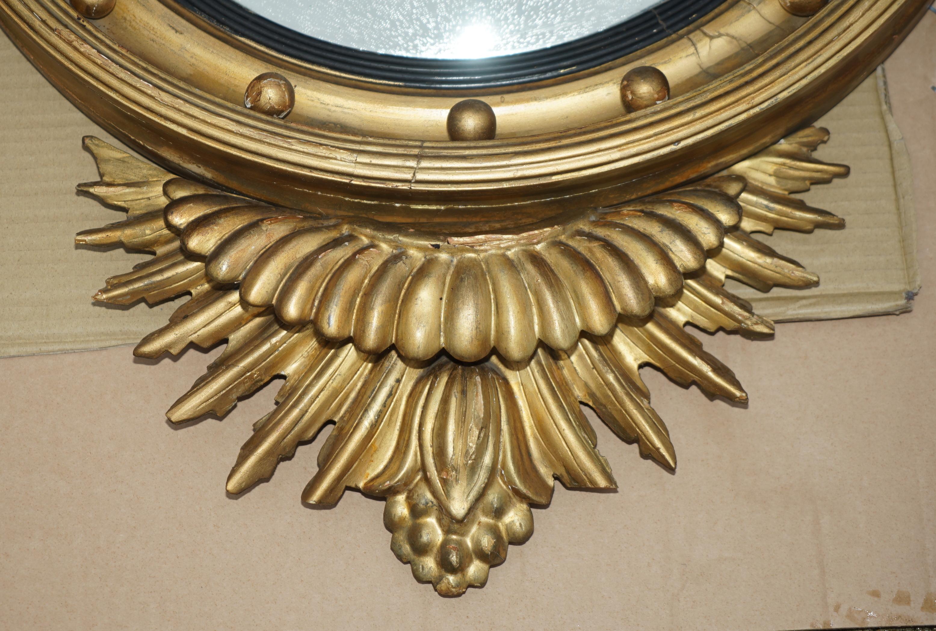 Mirror ANTiQUE REGENCY CIR 1820 ALBAN VOKINS GOLD GILTWOOD CONVEX BULLSEYE EAGLE MIRROR For Sale