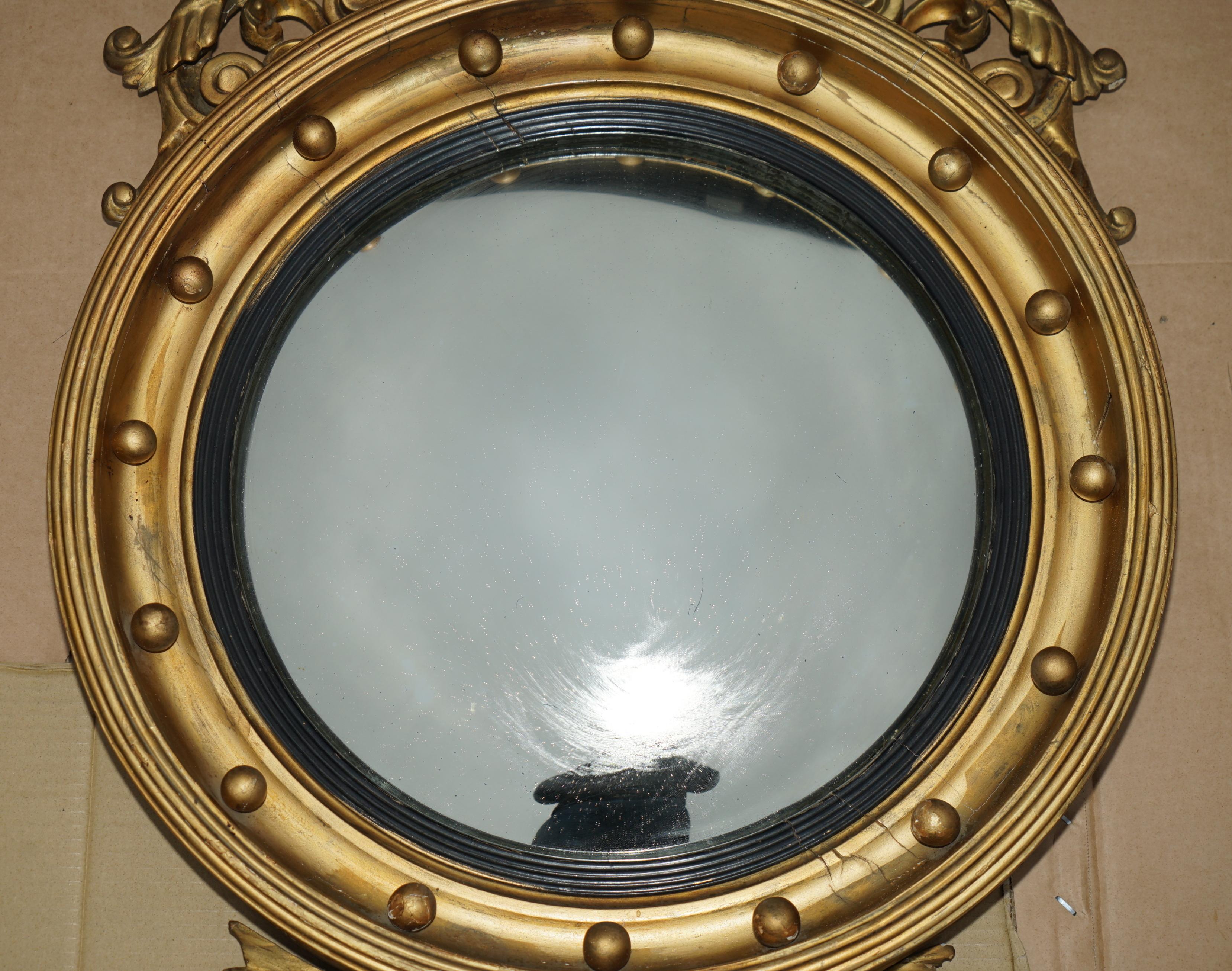ANTiQUE REGENCY CIR 1820 ALBAN VOKINS GOLD GILTWOOD CONVEX BULLSEYE EAGLE MIRROR For Sale 1