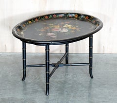 Antique Regency circa 1810-1820 Mother of Pearl Inlaid Hand Painted Tray Table