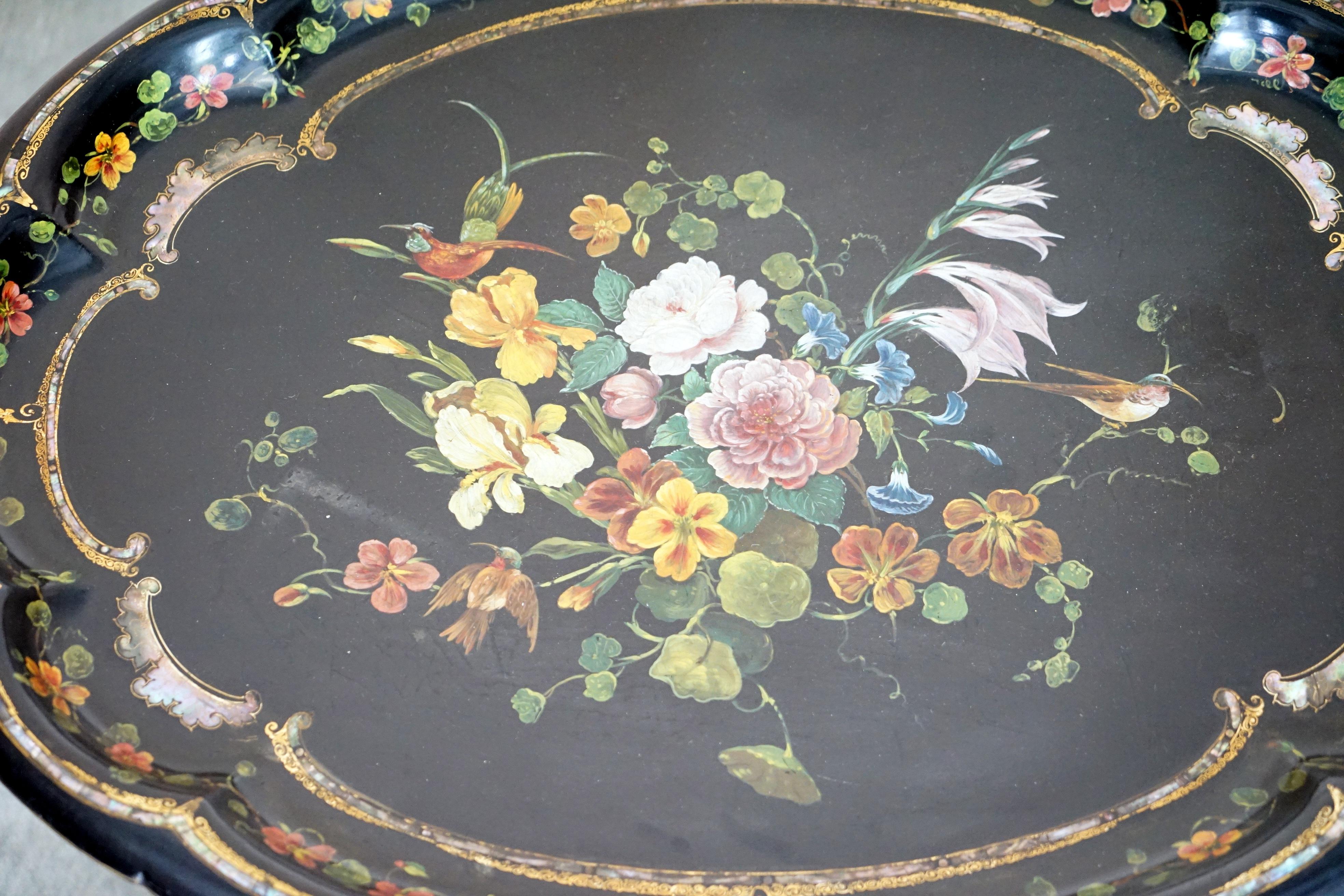 Early 19th Century Antique Regency circa 1810-1820 Mother of Pearl Inlaid Hand Painted Tray Table