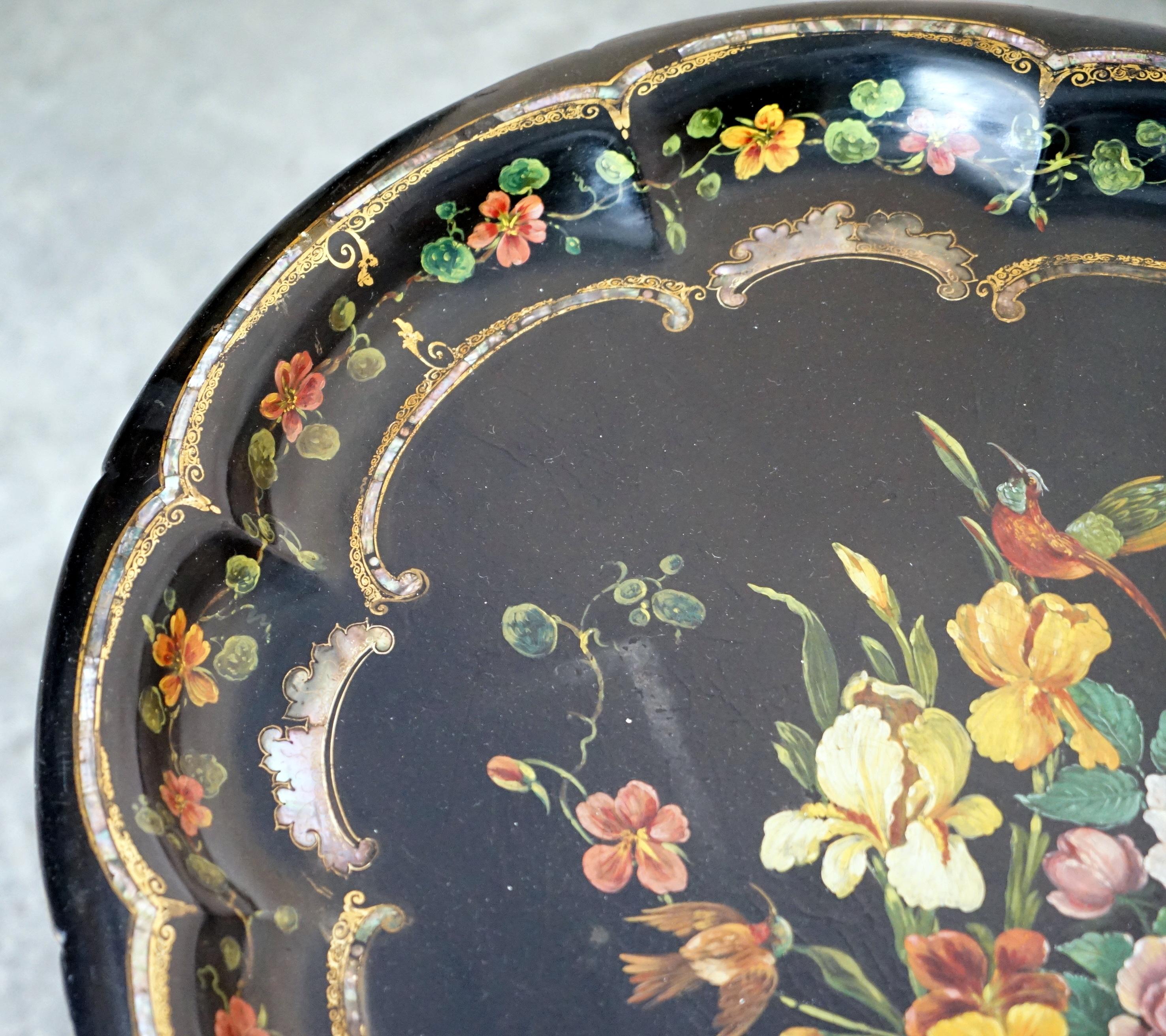 Mother-of-Pearl Antique Regency circa 1810-1820 Mother of Pearl Inlaid Hand Painted Tray Table