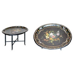 Antique Regency circa 1810-1820 Mother of Pearl Inlaid Hand Painted Tray Table