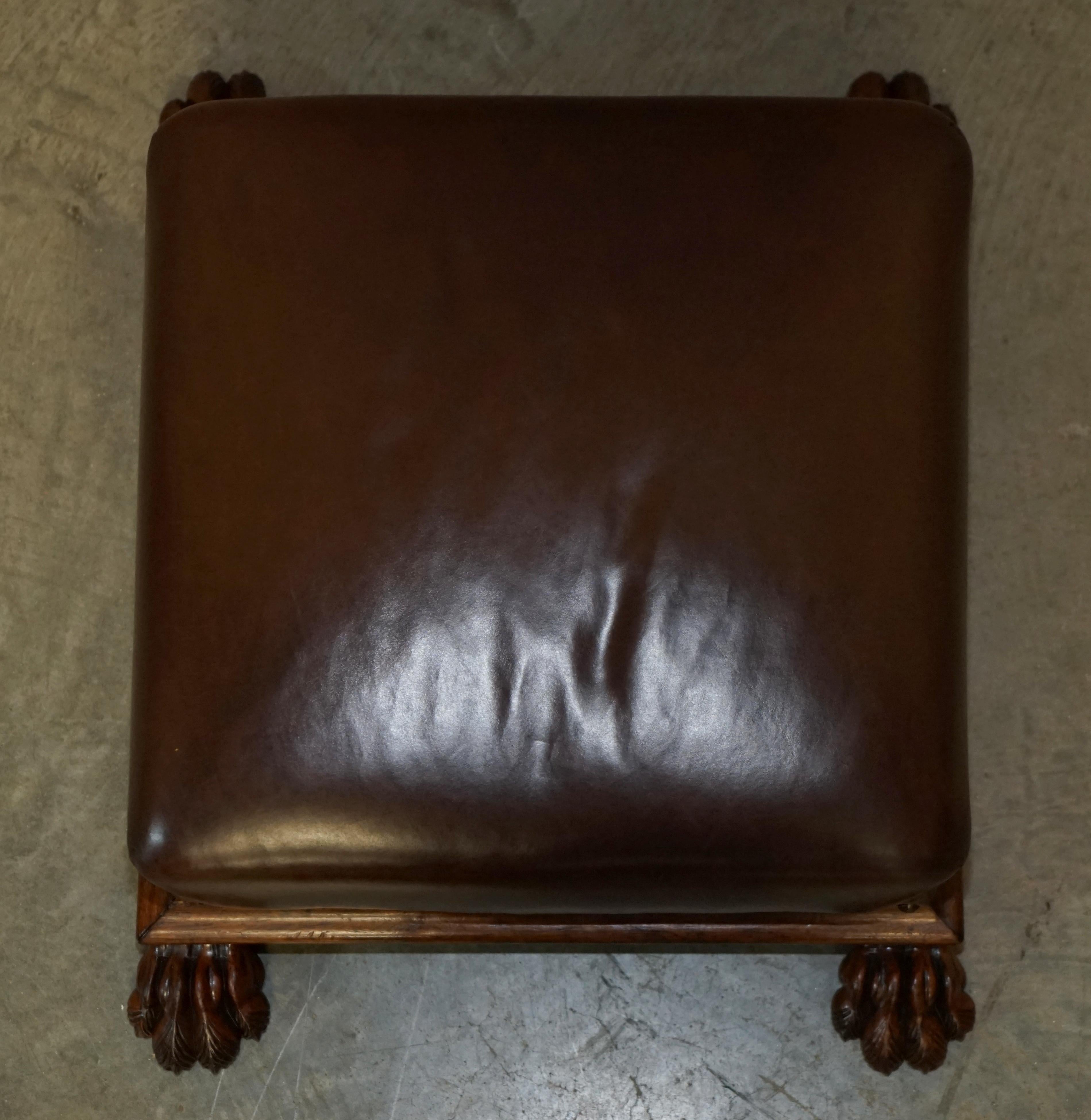 Antique Regency circa 1815 Brown Leather Hardwood Lion's Hairy Paw Footstool For Sale 6