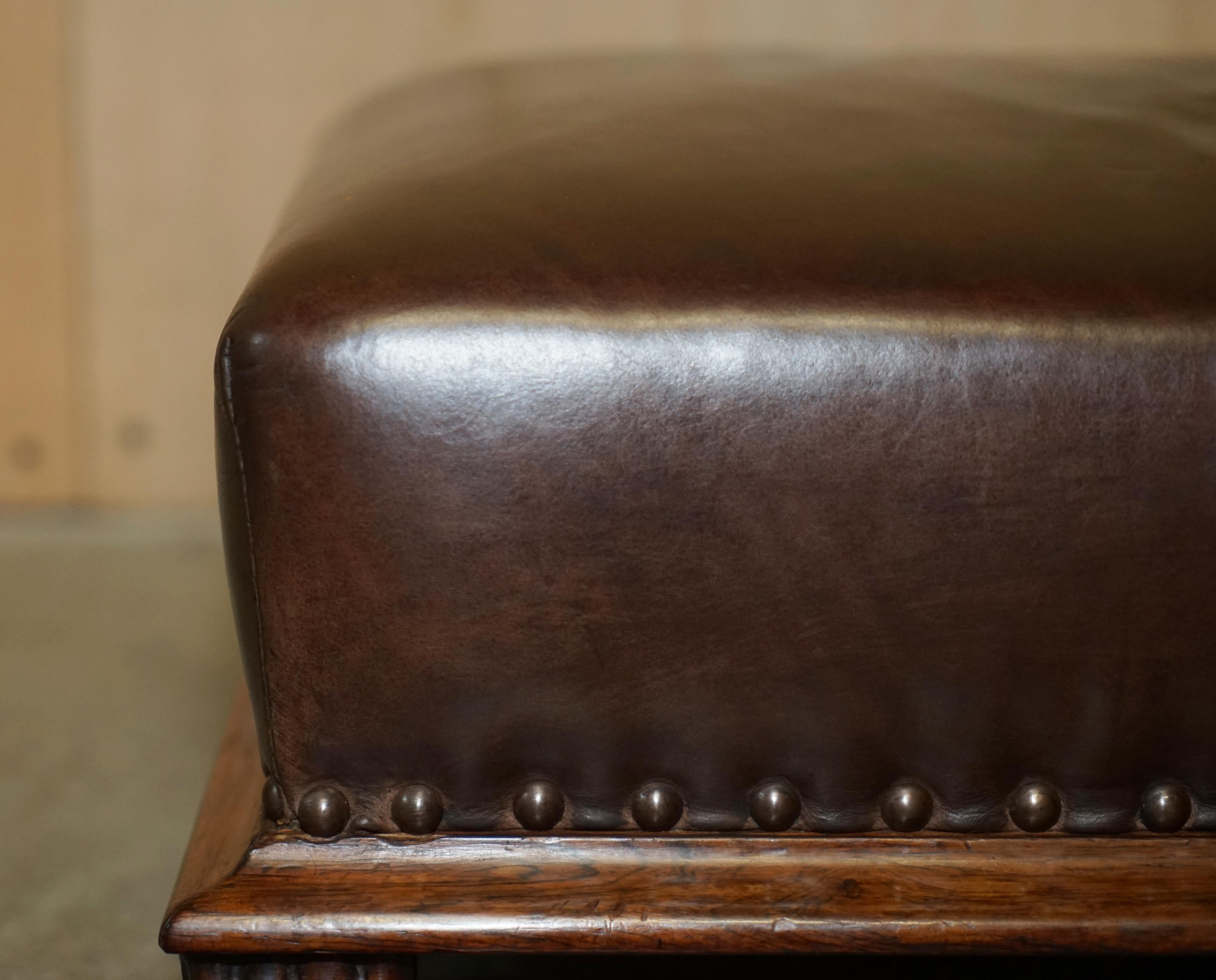 Early 19th Century Antique Regency circa 1815 Brown Leather Hardwood Lion's Hairy Paw Footstool For Sale