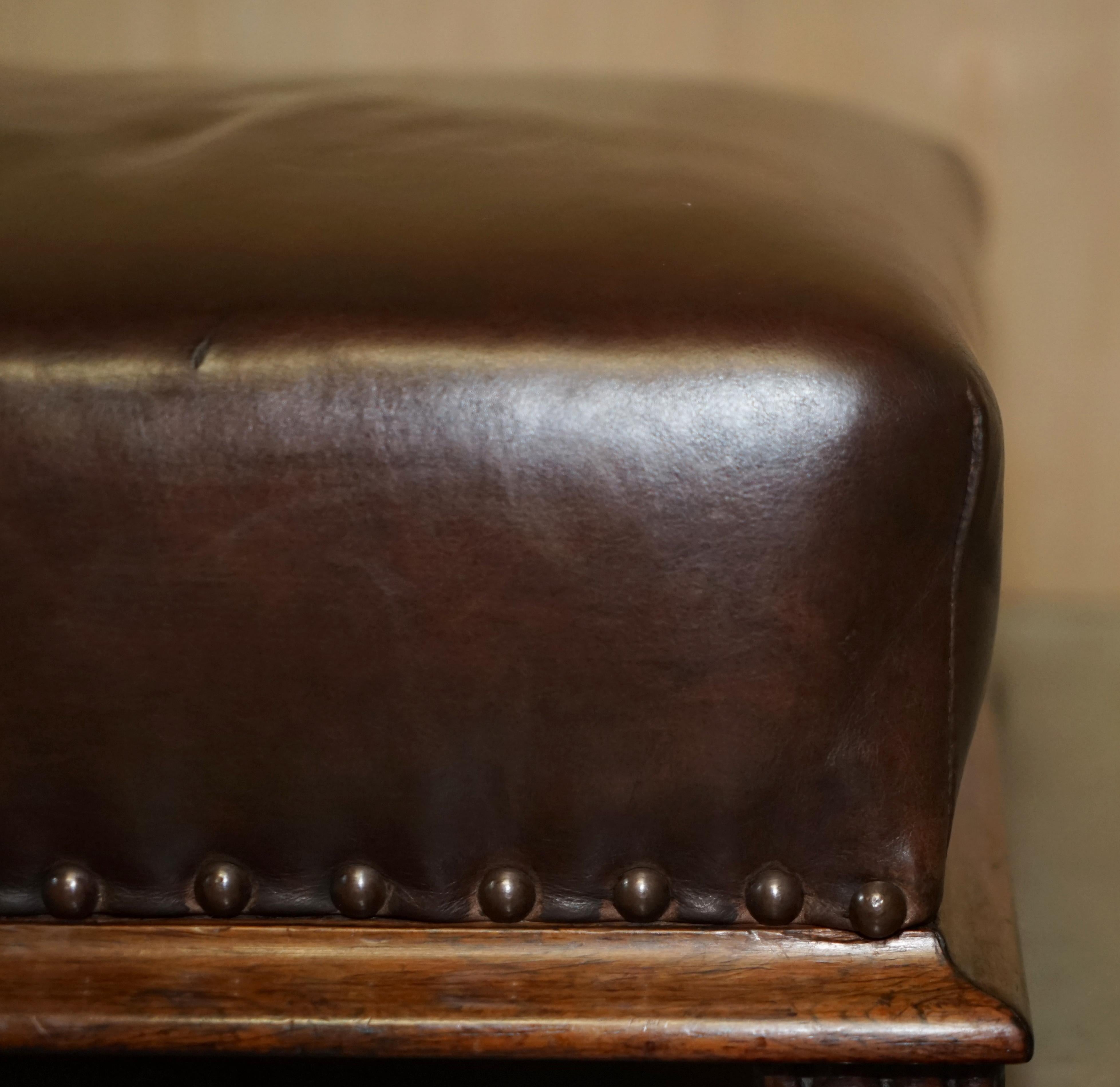 Antique Regency circa 1815 Brown Leather Hardwood Lion's Hairy Paw Footstool For Sale 3