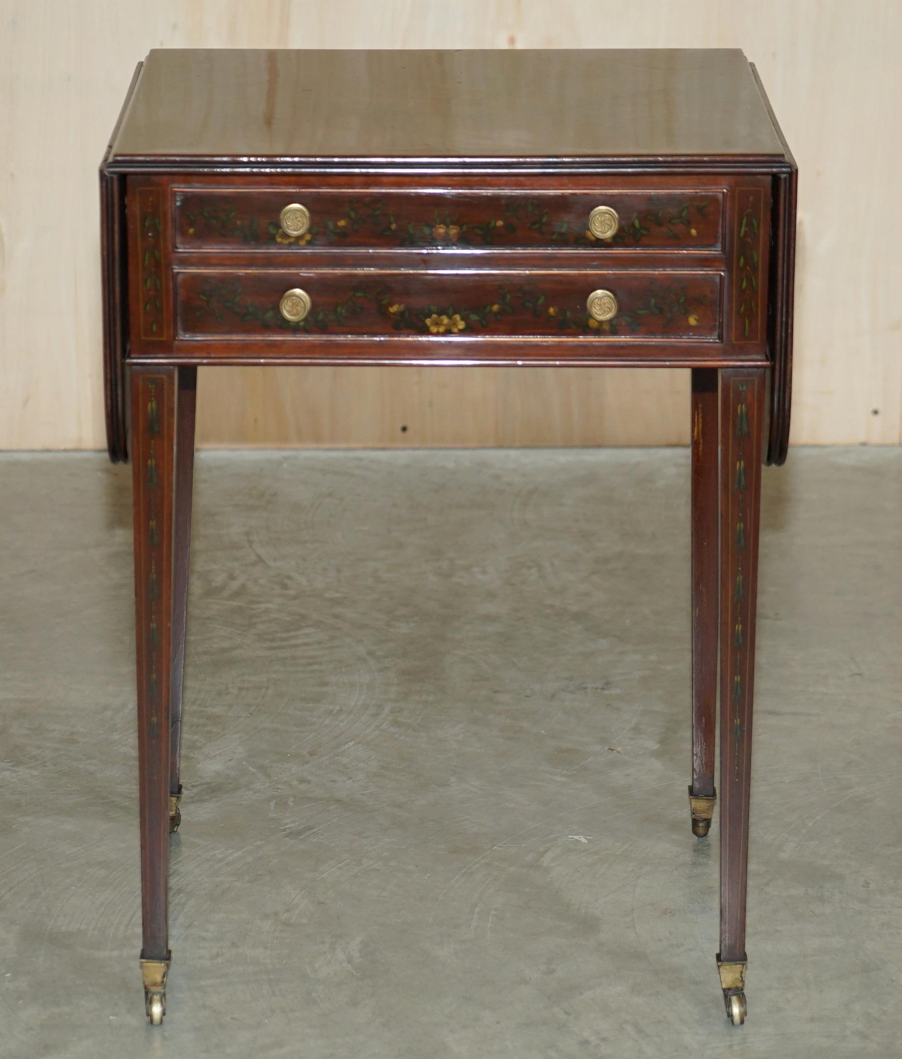 Antique Regency circa 1815 Sheraton Hand Painted Cherub Extending Side End Table For Sale 5