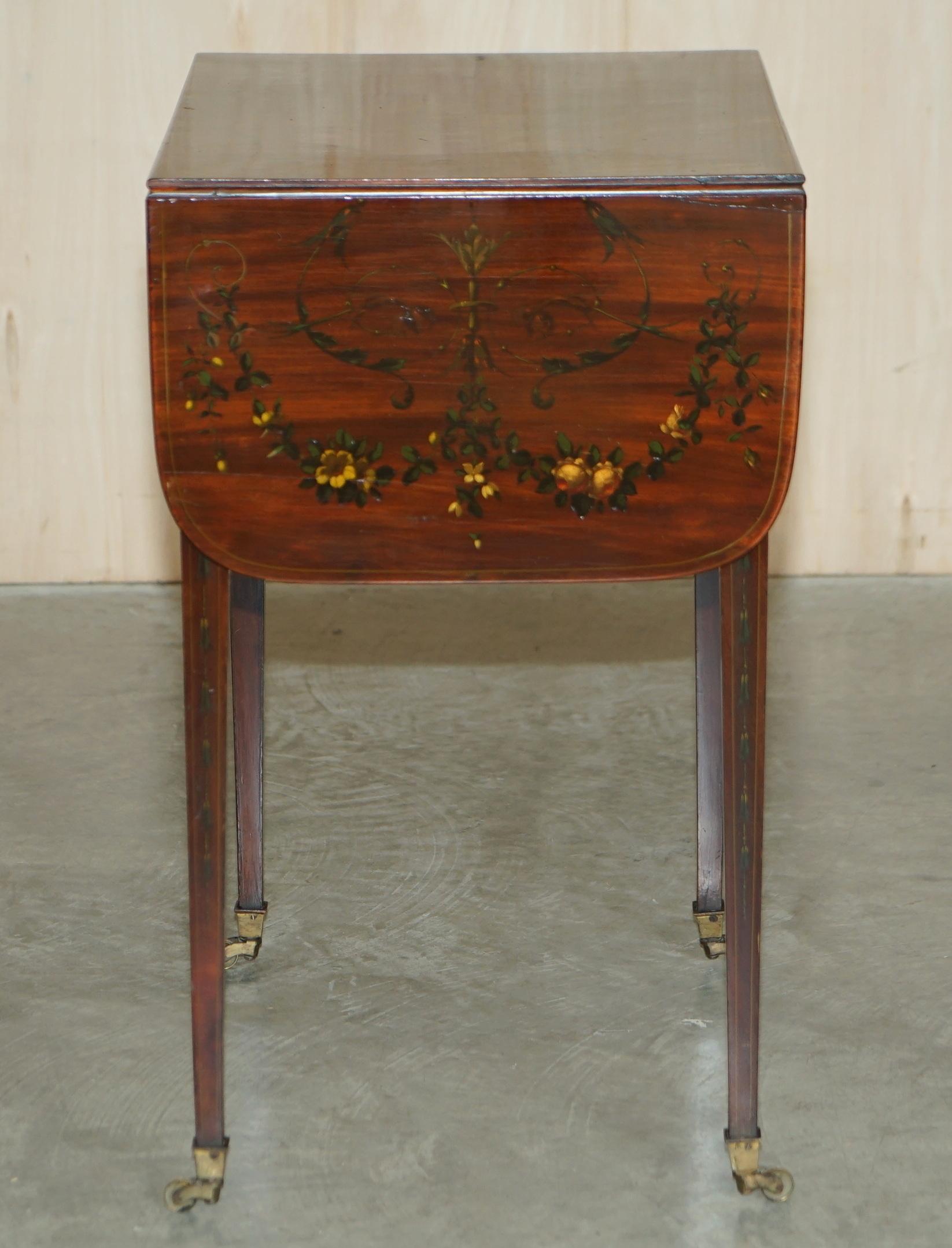 Antique Regency circa 1815 Sheraton Hand Painted Cherub Extending Side End Table For Sale 7