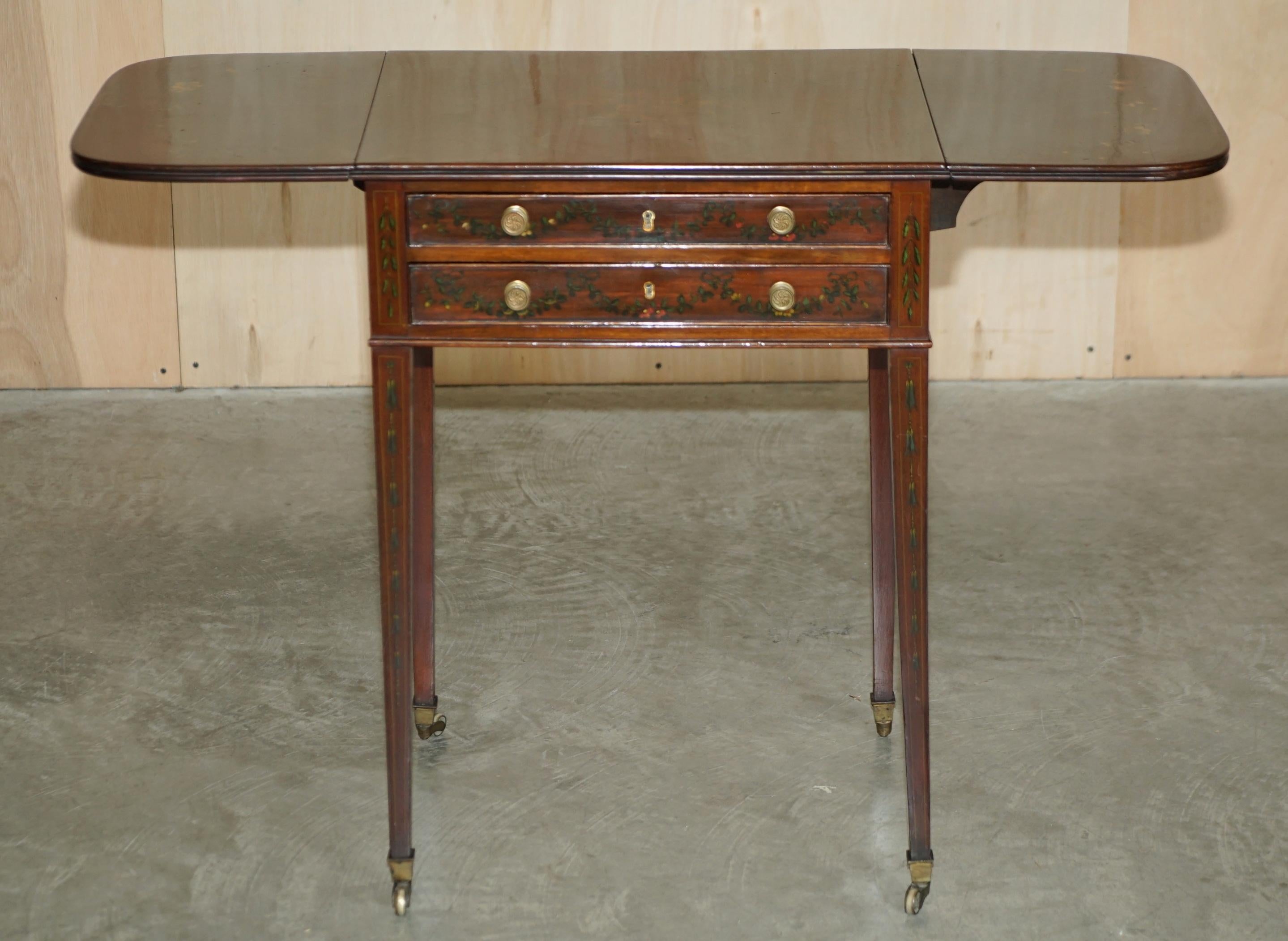 Antique Regency circa 1815 Sheraton Hand Painted Cherub Extending Side End Table For Sale 9