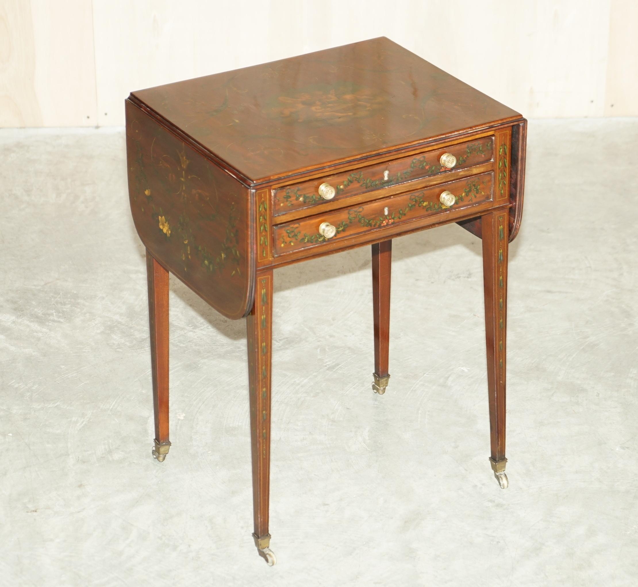 We are delighted to offer for sale this exquisite, hand made in England circa 1815 Regency, Sheraton painted extending side table

What a table, this is pure art furniture from all angles, the piece is dripping in Sheraton paintings with the piece