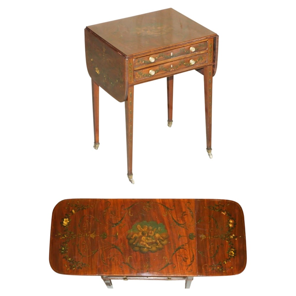 Antiguo Regencia circa 1815 Sheraton Pintado a mano Querubín Mesa auxiliar extensible en venta