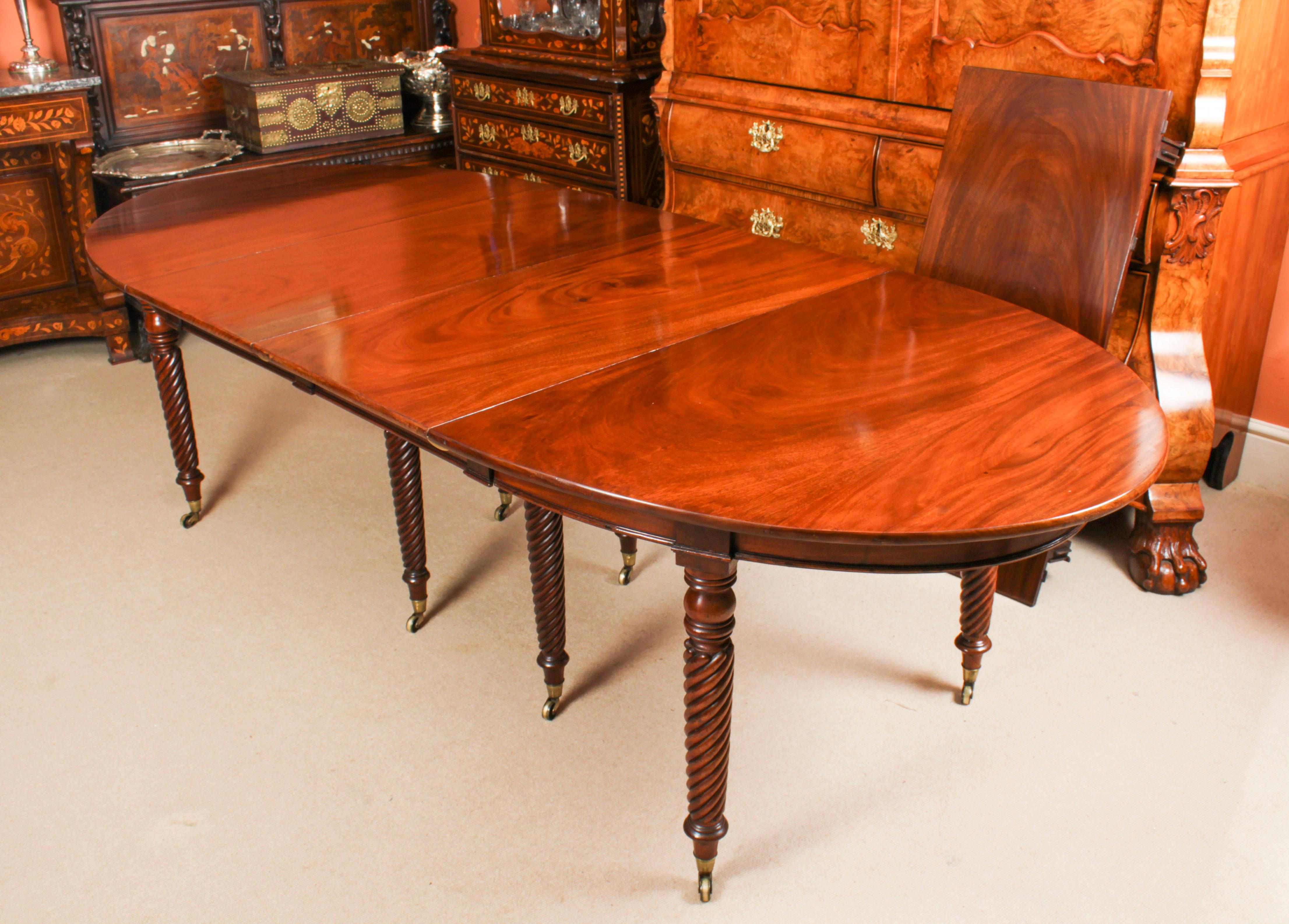 Early 19th Century Antique Regency Concertina Action Dining Table 19th C & 10 chairs For Sale