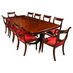 Antique Regency Dining Table 19th Century & 10 Vintage Dining Chairs