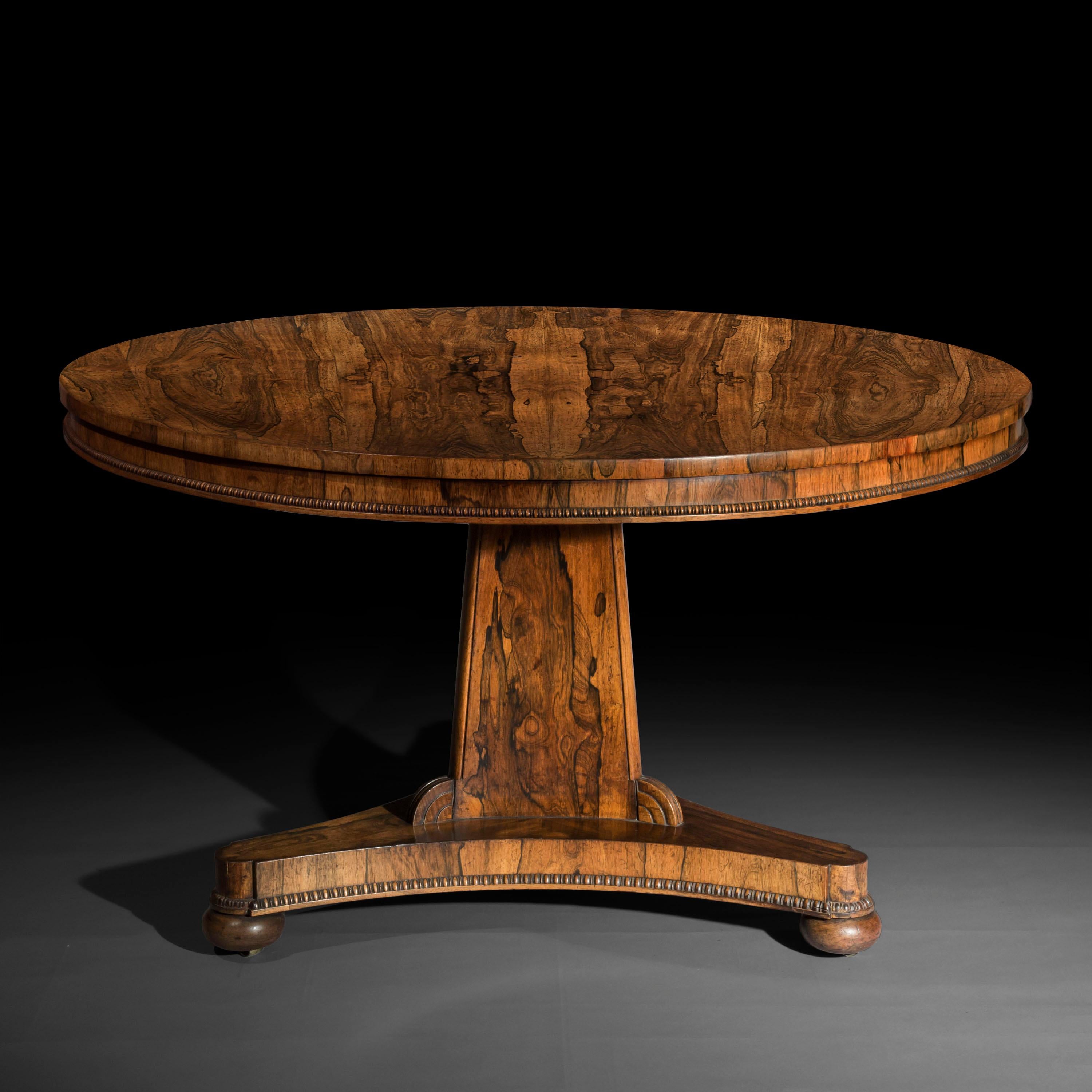 Veneer Antique Regency Dining Table, Early 19th Century, Sits Six