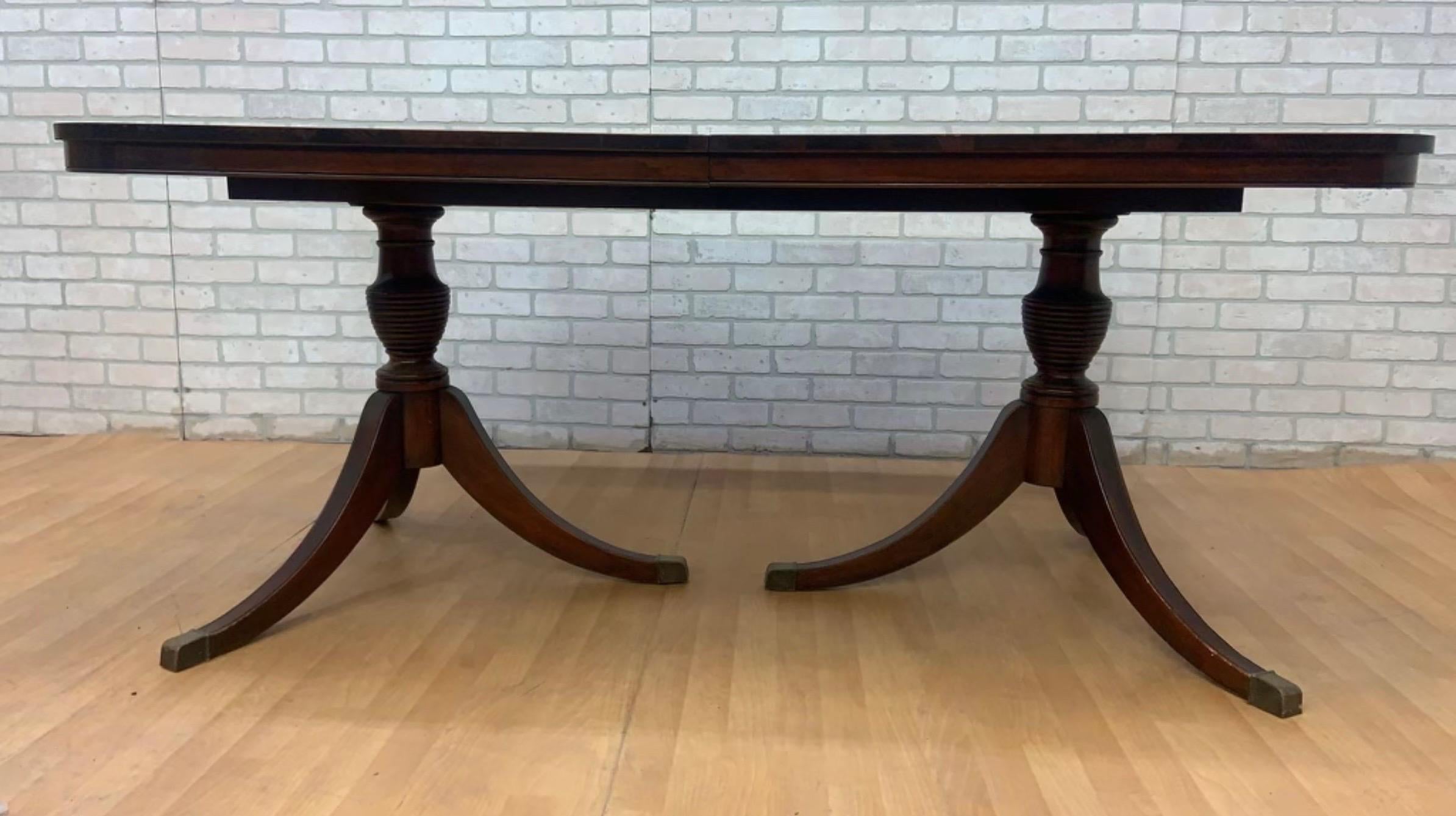 Brass Antique Regency Duncan Phyfe Style Mahogany Dining Table w/ 3 Leaves For Sale