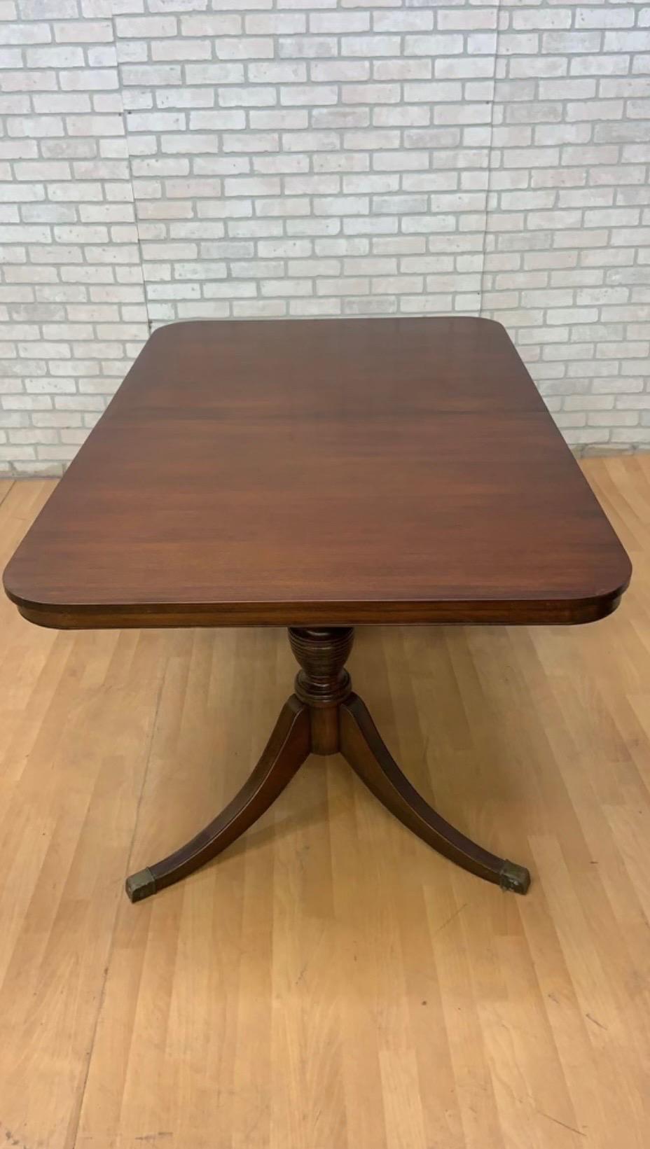 Brass Antique Regency Duncan Phyfe Style Mahogany Dining Table w/ 3 Leaves For Sale