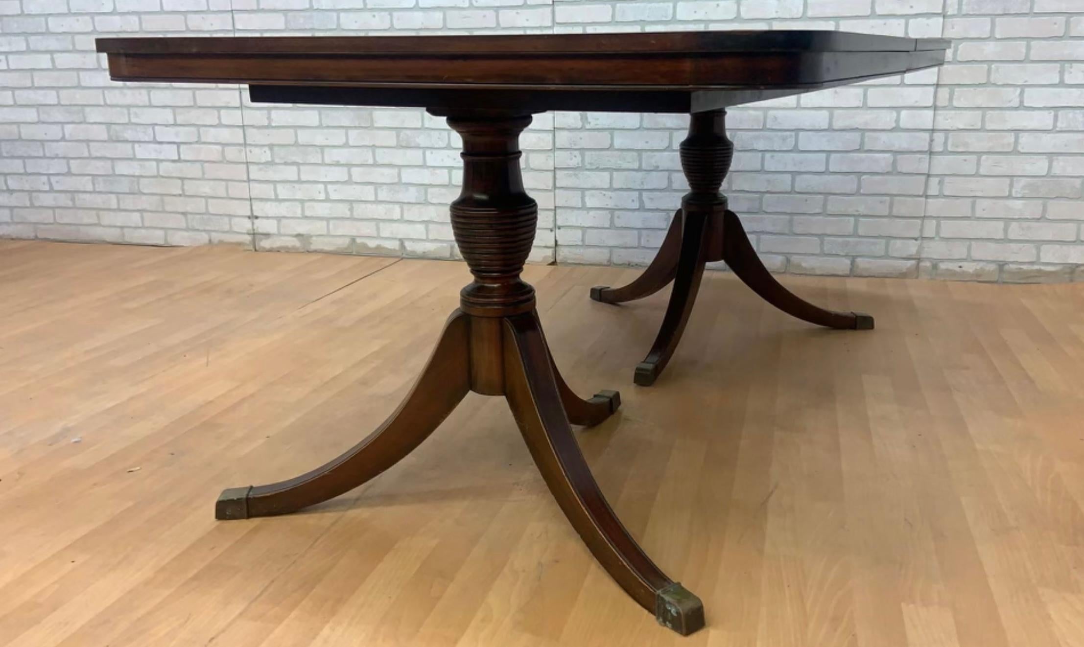 Antique Regency Duncan Phyfe Style Twin Pillar/Pedestal Mahogany Dining Table 2