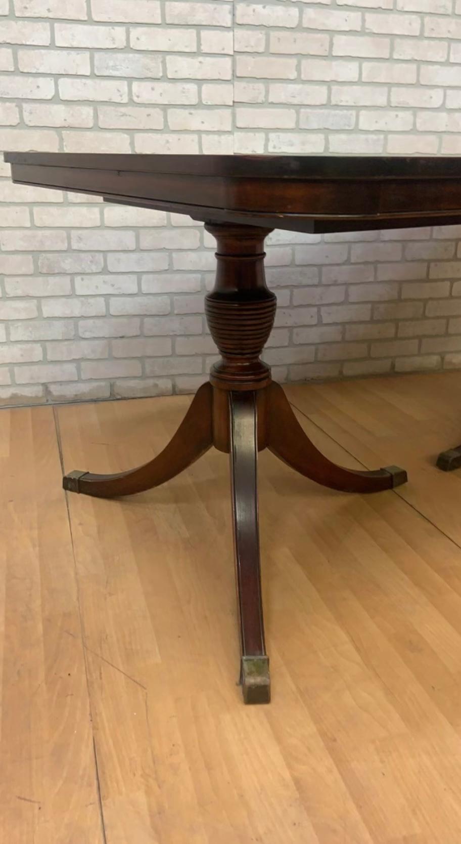 American Antique Regency Duncan Phyfe Style Twin Pillar/Pedestal Mahogany Dining Table