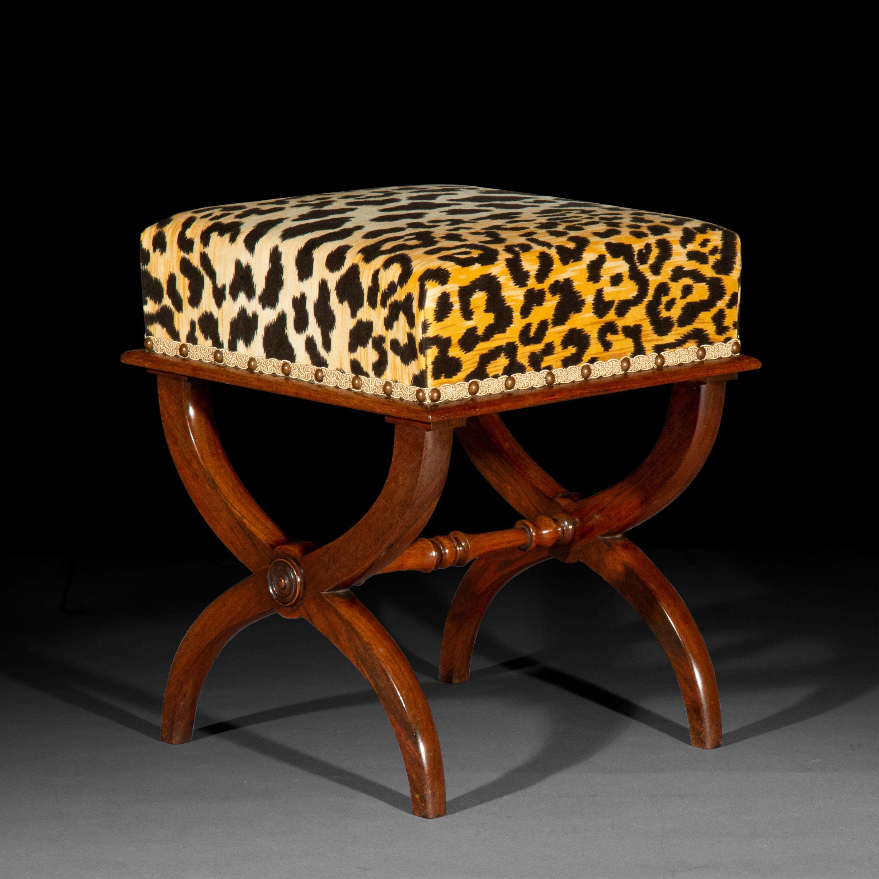 Hand-Carved Antique Regency Empire Curule Stool