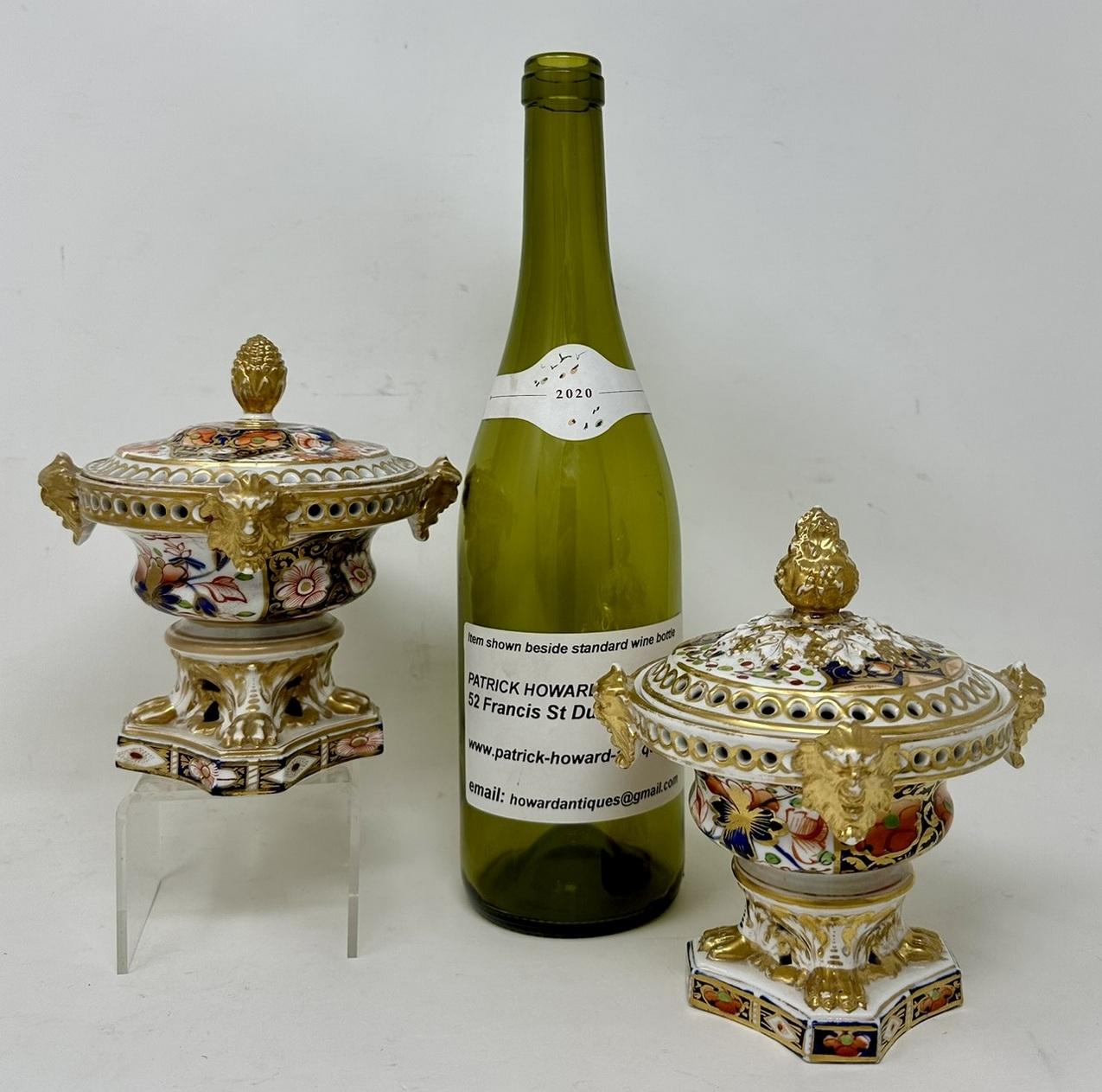 Antique Regency English Crown Derby Pair Urns Vases Pot Pourri Centerpieces 1815 For Sale 6