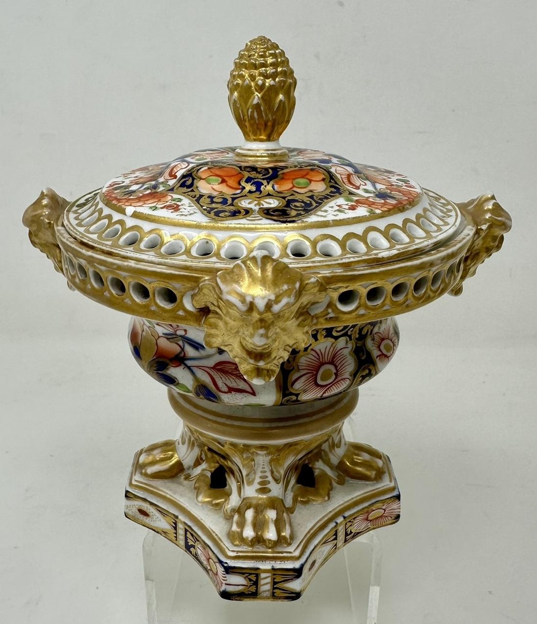 19th Century Antique Regency English Crown Derby Pair Urns Vases Pot Pourri Centerpieces 1815 For Sale