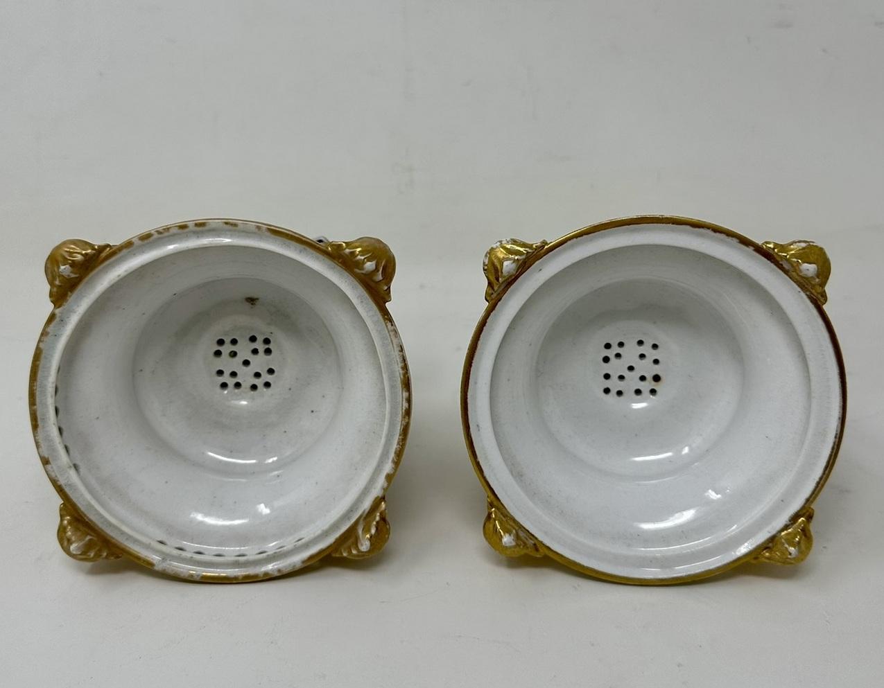 Antique Regency English Crown Derby Pair Urns Vases Pot Pourri Centerpieces 1815 For Sale 4