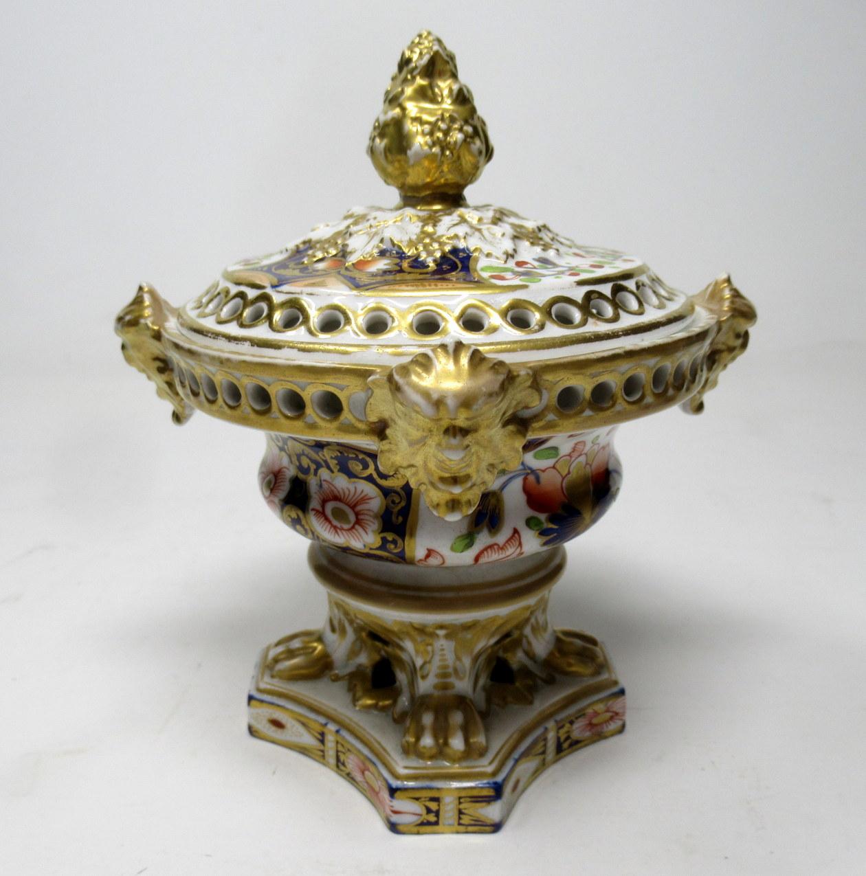 Mid-Century Modern Antique Regency English Crown Derby Pair Urns Vases Pot Pourri Centerpieces