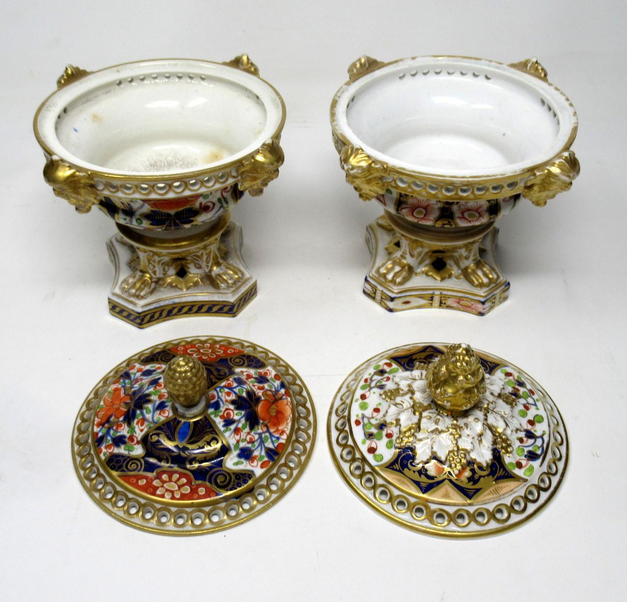 Antique Regency English Crown Derby Pair Urns Vases Pot Pourri Centerpieces 1
