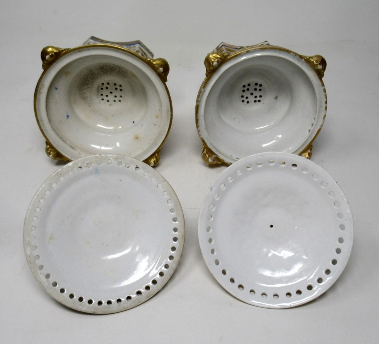 Antique Regency English Crown Derby Pair Urns Vases Pot Pourri Centerpieces 2