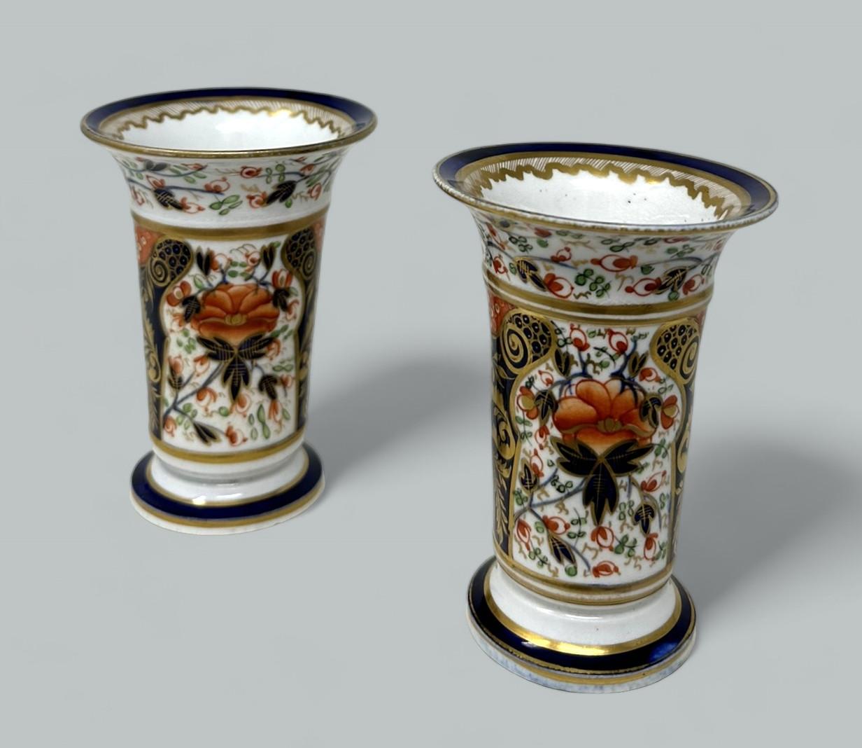 19th Century Antique Regency English Crown Derby Pair Vases Centerpieces 1815 Imari Pattern