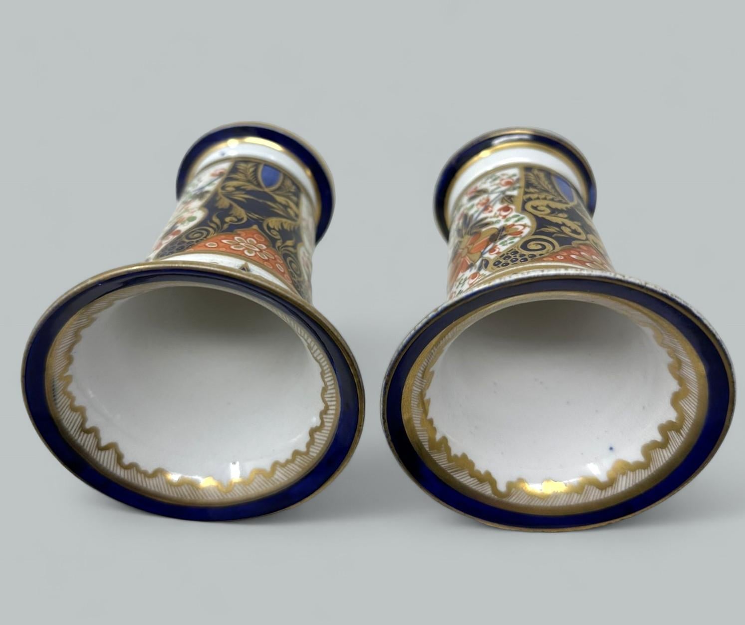 Ceramic Antique Regency English Crown Derby Pair Vases Centerpieces 1815 Imari Pattern
