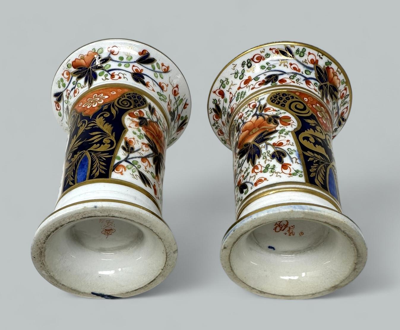 Antique Regency English Crown Derby Pair Vases Centerpieces 1815 Imari Pattern 1