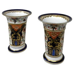Antique Regency English Crown Derby Pair Vases Centerpieces 1815 Imari Pattern