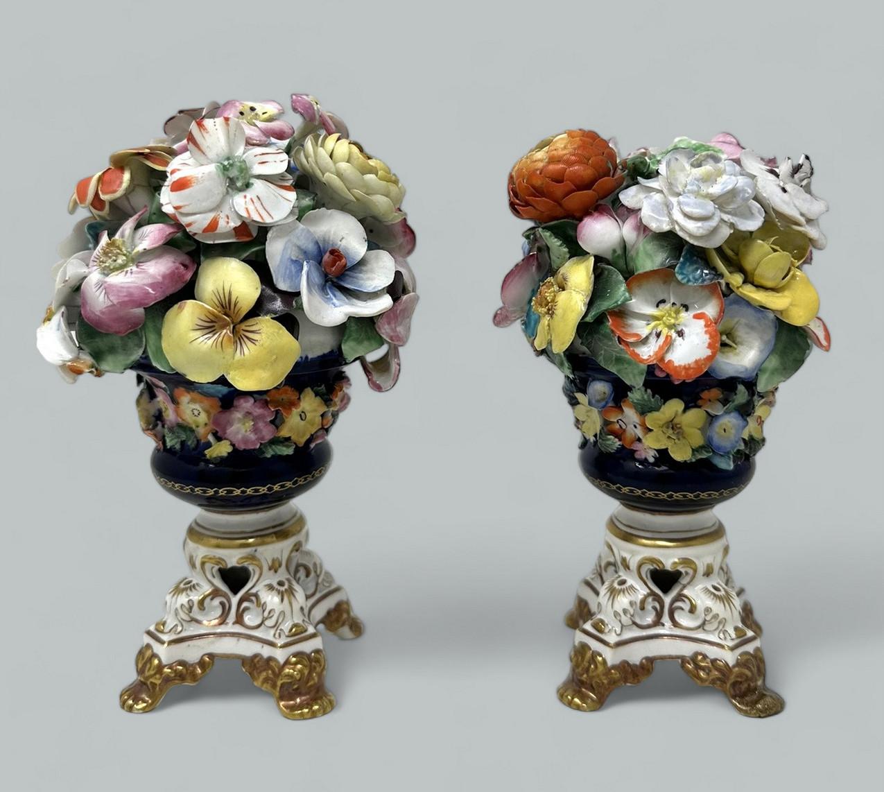 19th Century Antique Regency English Crown Derby Porcelain China Pair Urns Vases 1815-1825 For Sale